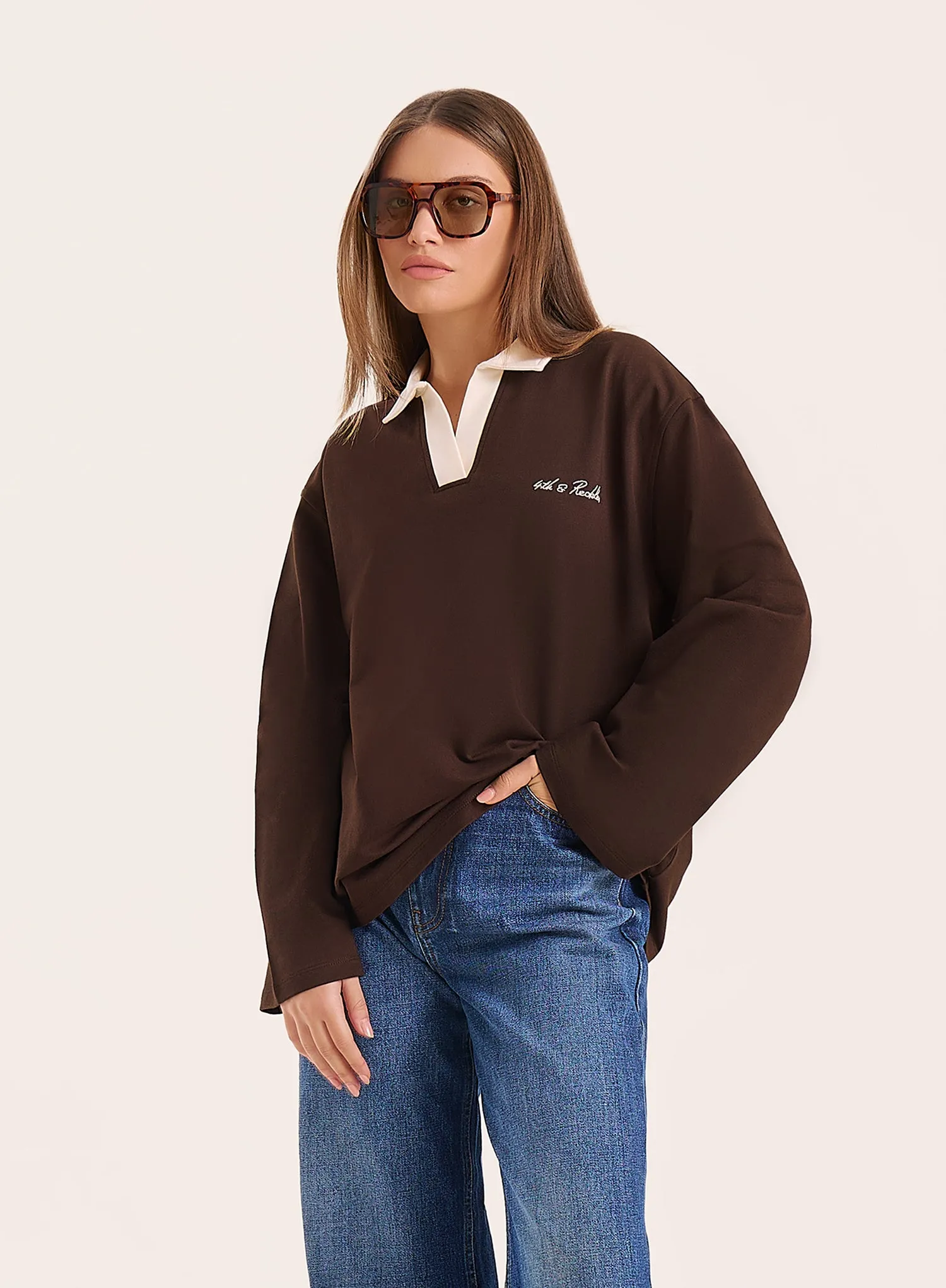 Chocolate Branded Contrast Collar Rugby Shirt sold by 4th and Reckless