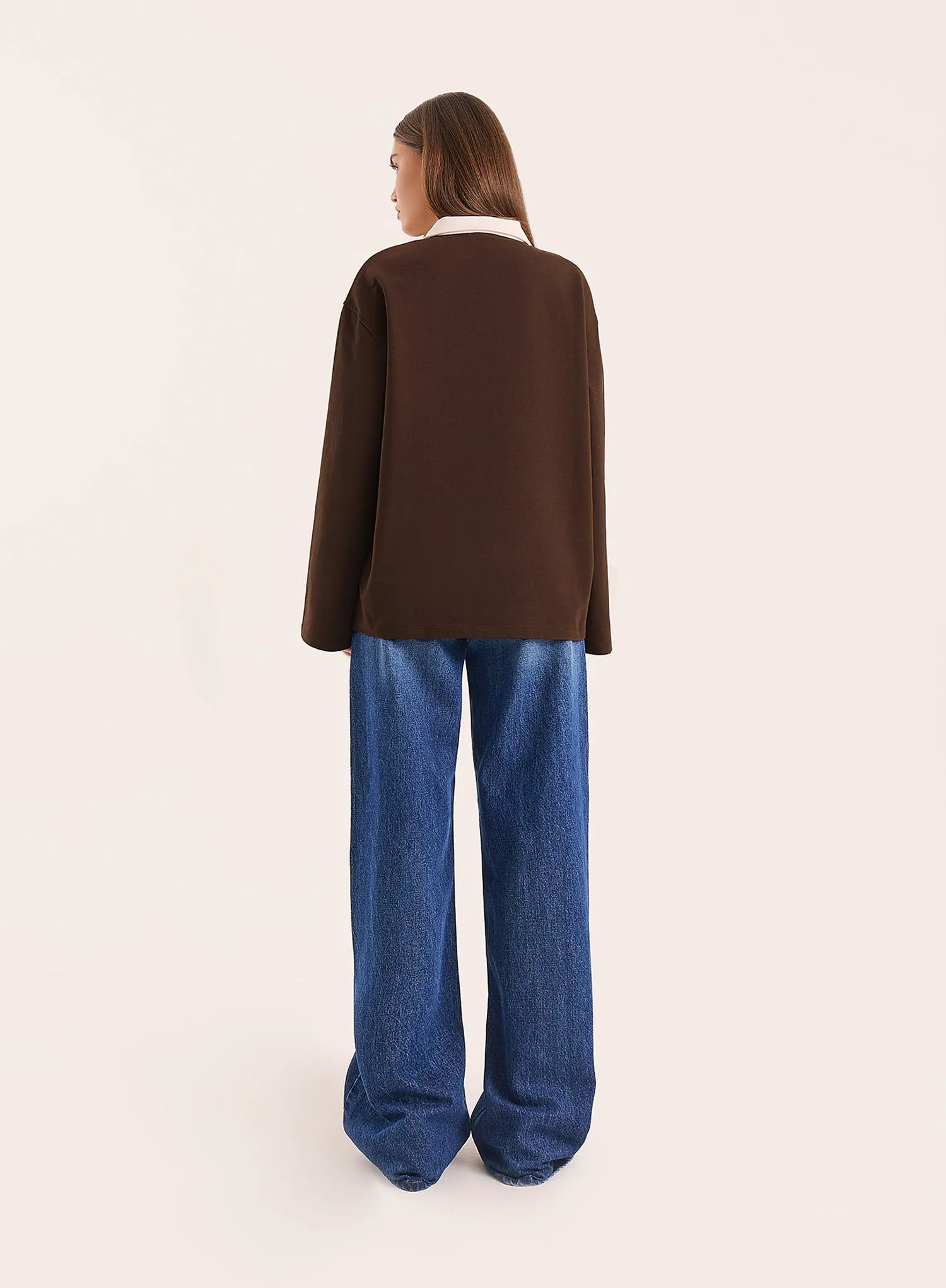 Chocolate Branded Contrast Collar Rugby Shirt sold by 4th and Reckless product image thumbnail 5