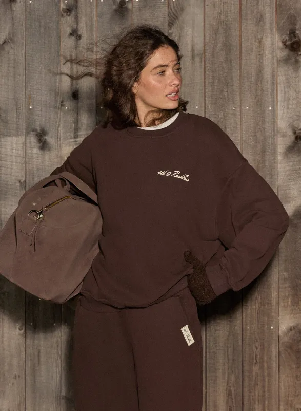 Chocolate Embroidered Script Logo Sweatshirt sold by 4th and Reckless
