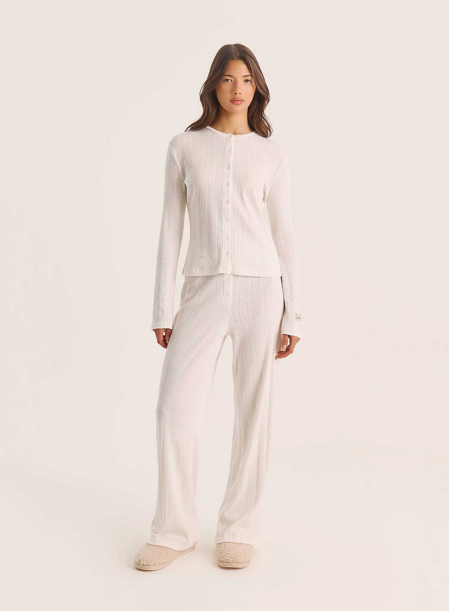 Ecru Pointelle Long Sleeve Buttoned Top sold by 4th and Reckless product image thumbnail 5