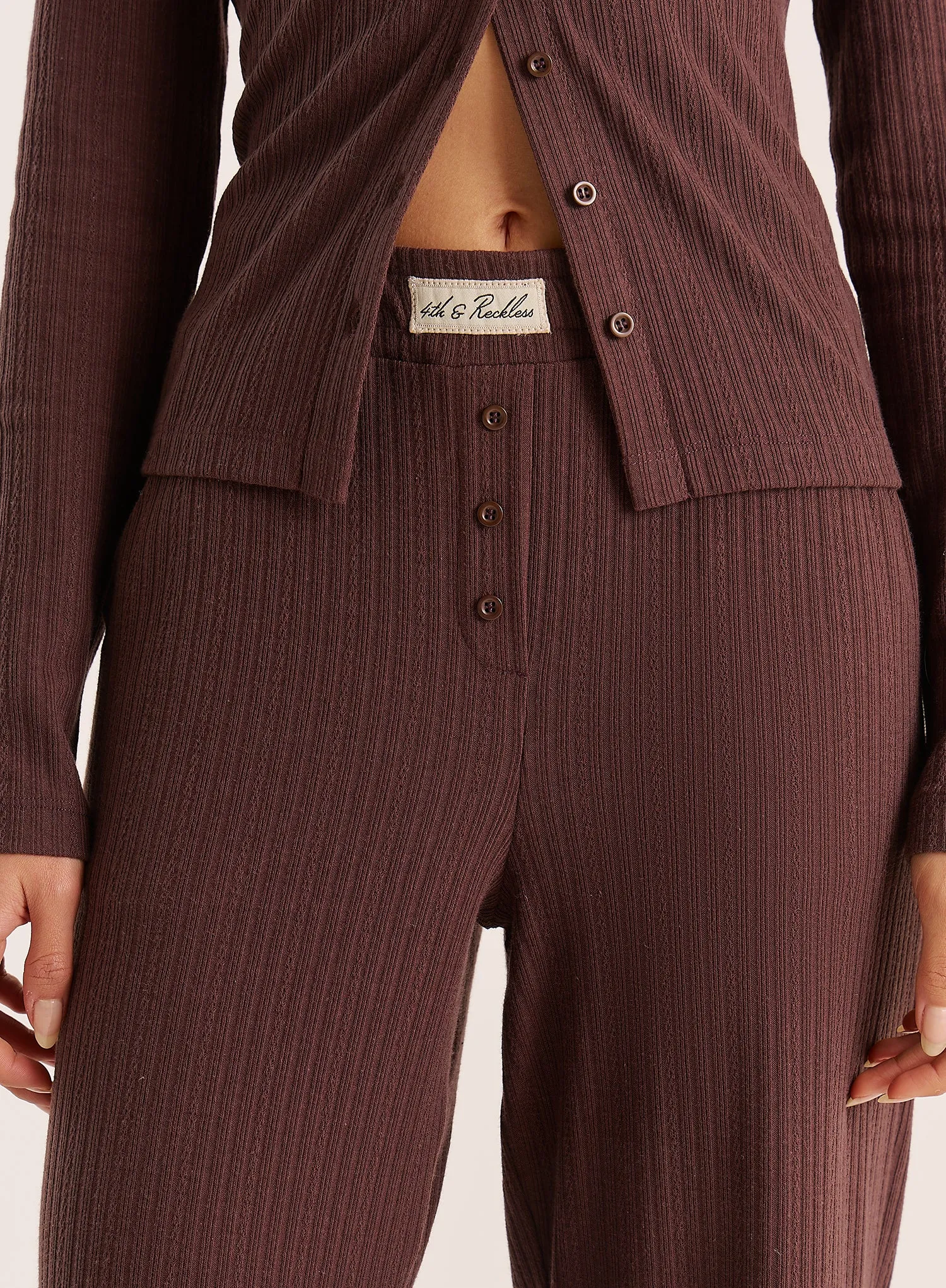 Chocolate Logo Waistband Pointelle Trousers sold by 4th and Reckless product image thumbnail 4