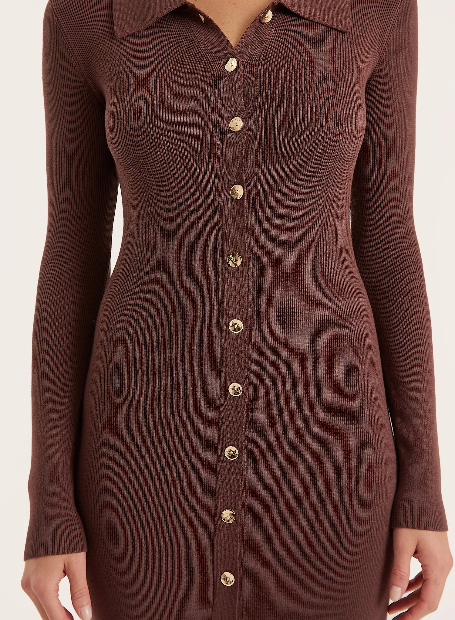 Chocolate Collared Button Down Knitted Dress sold by 4th and Reckless product image thumbnail 3