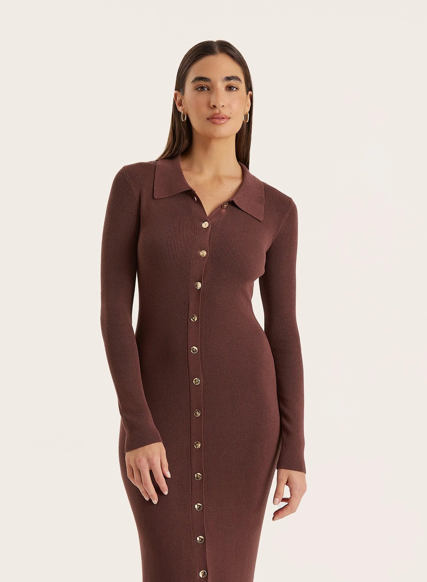 Chocolate Collared Button Down Knitted Dress sold by 4th and Reckless product image thumbnail 4