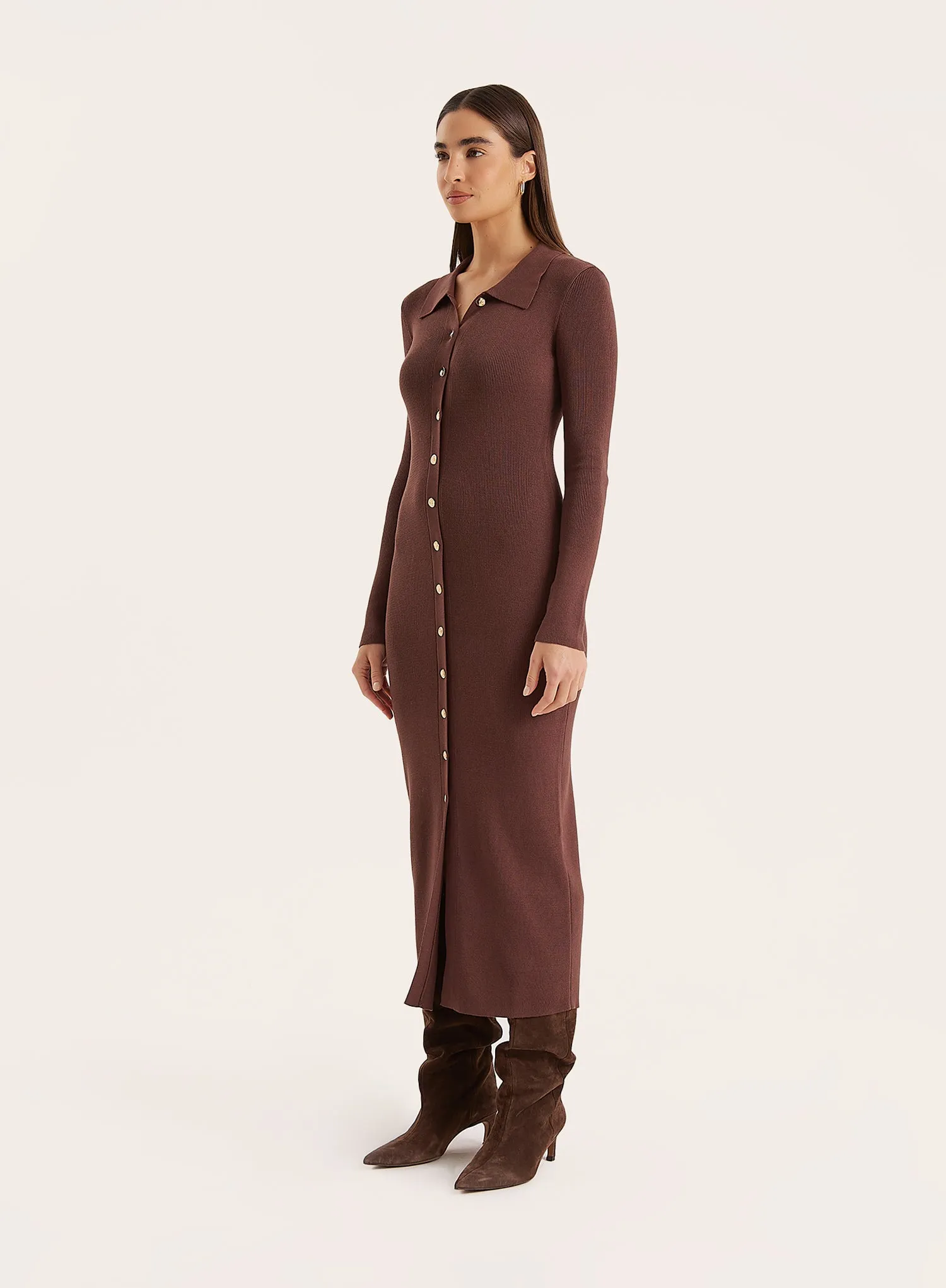 Chocolate Collared Button Down Knitted Dress sold by 4th and Reckless product image thumbnail 2