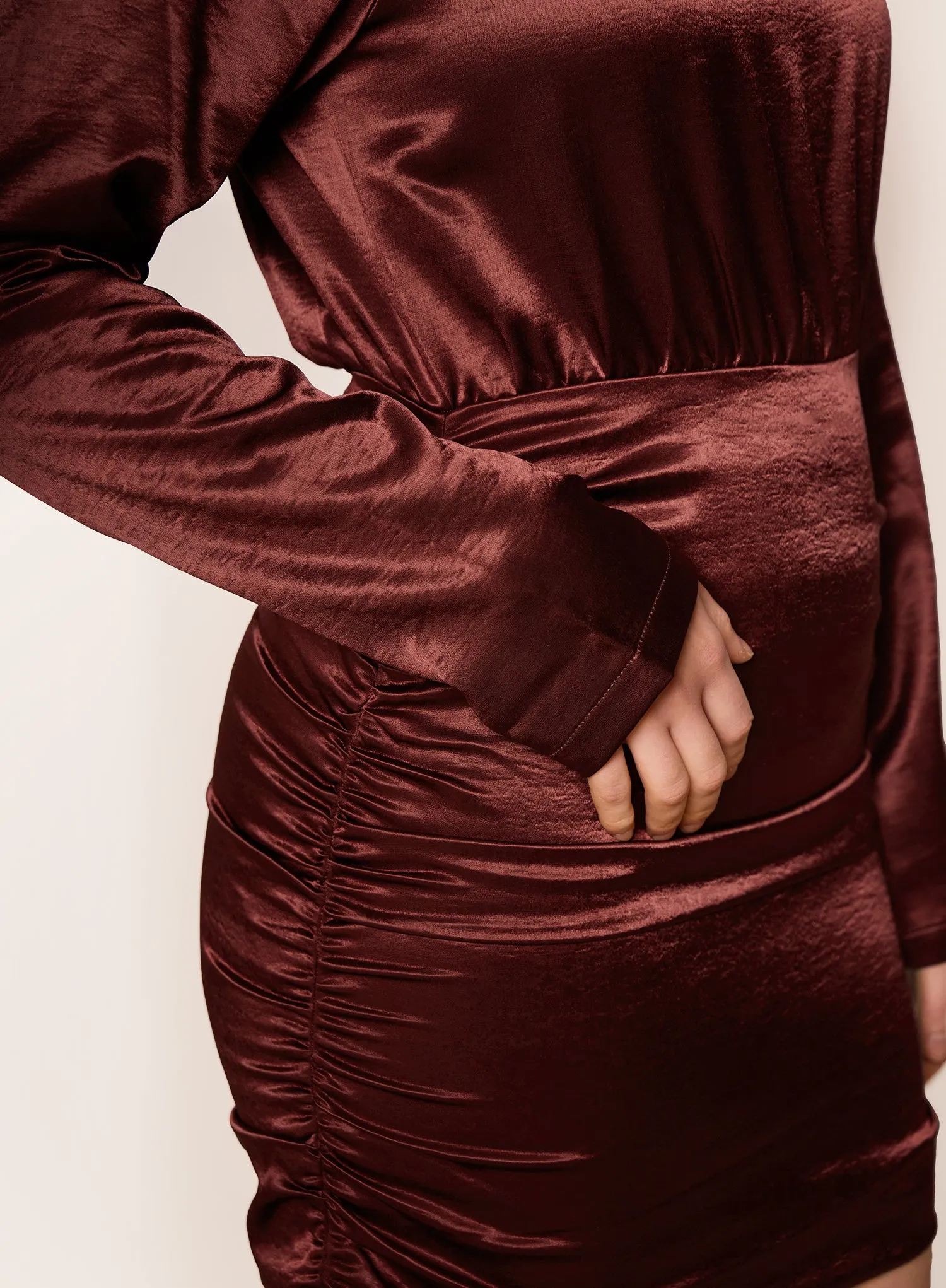 Dark Red Satin High-Neck Mini Dress sold by 4th and Reckless product image thumbnail 3