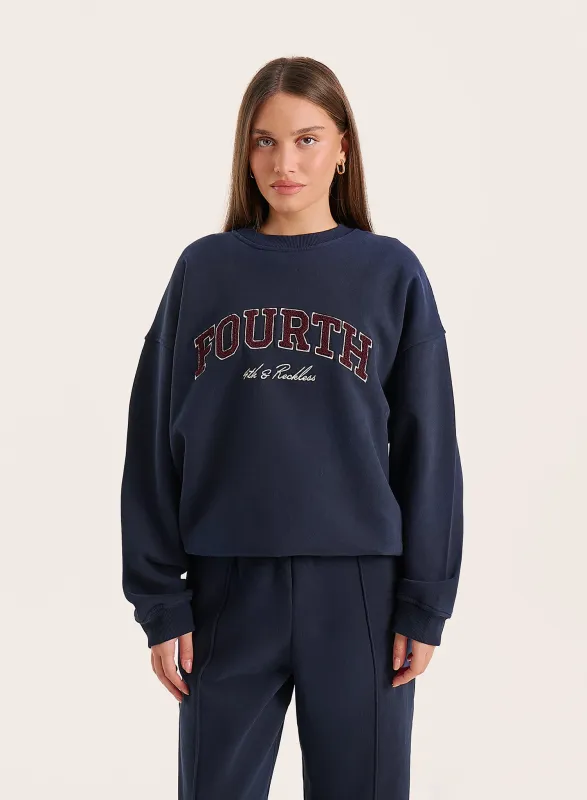 Navy Fourth Embroidered Branded Sweatshirt sold by 4th and Reckless