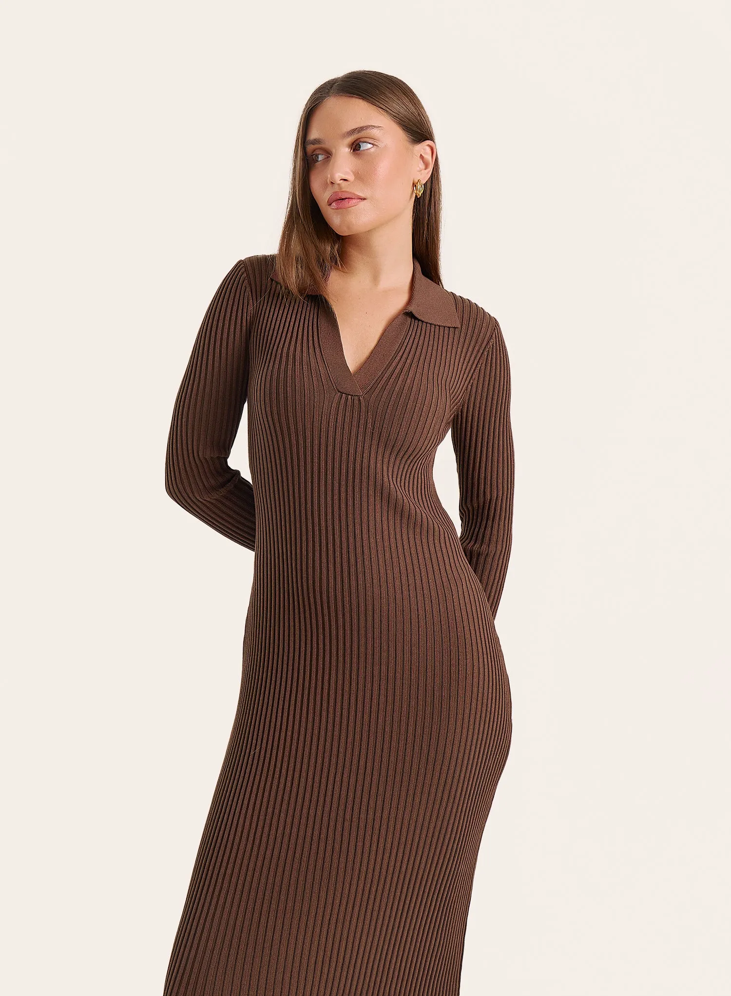 Chocolate Polo Collar Knitted Maxi Dress sold by 4th and Reckless product image thumbnail 4
