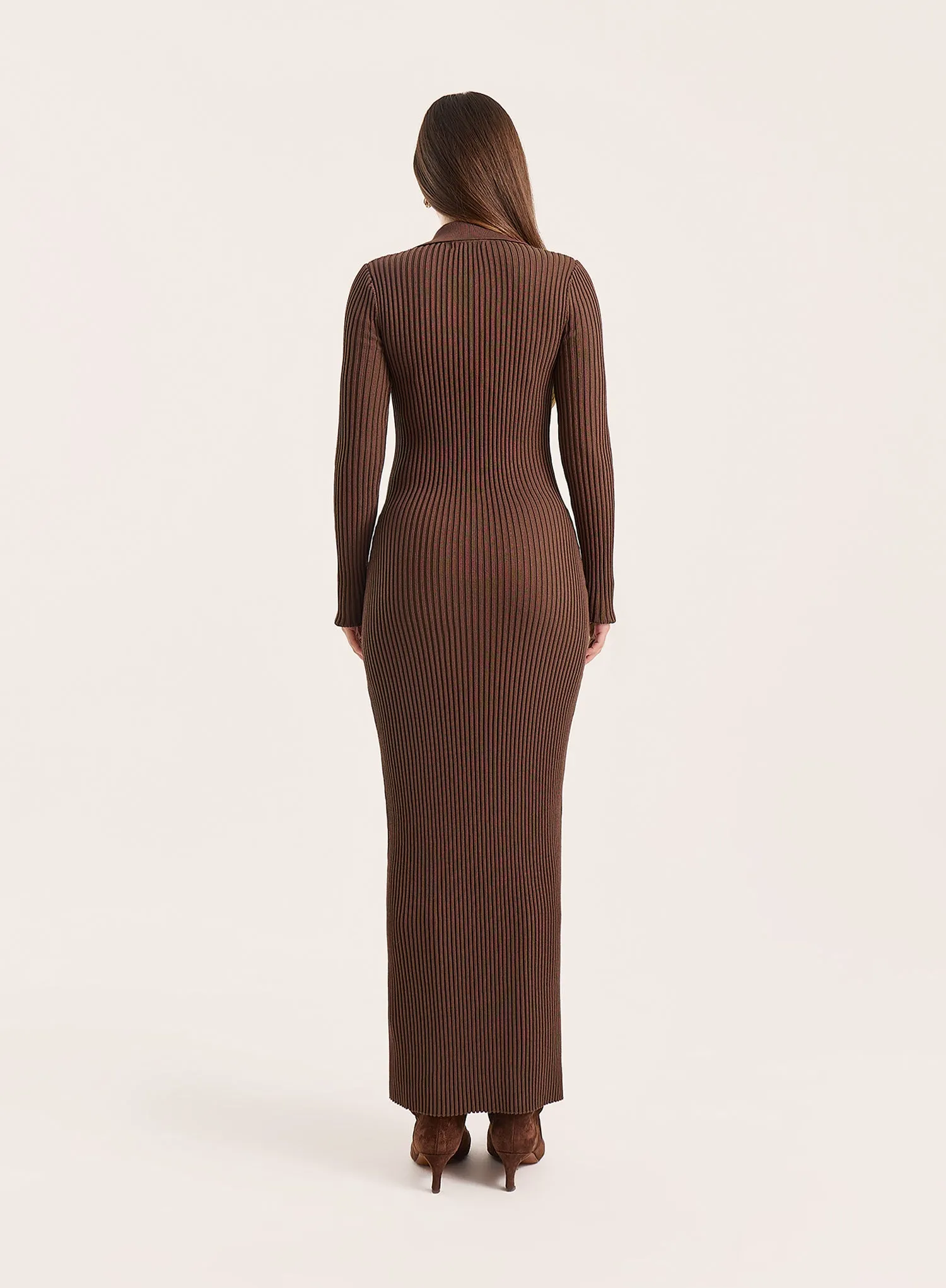 Chocolate Polo Collar Knitted Maxi Dress sold by 4th and Reckless product image thumbnail 5