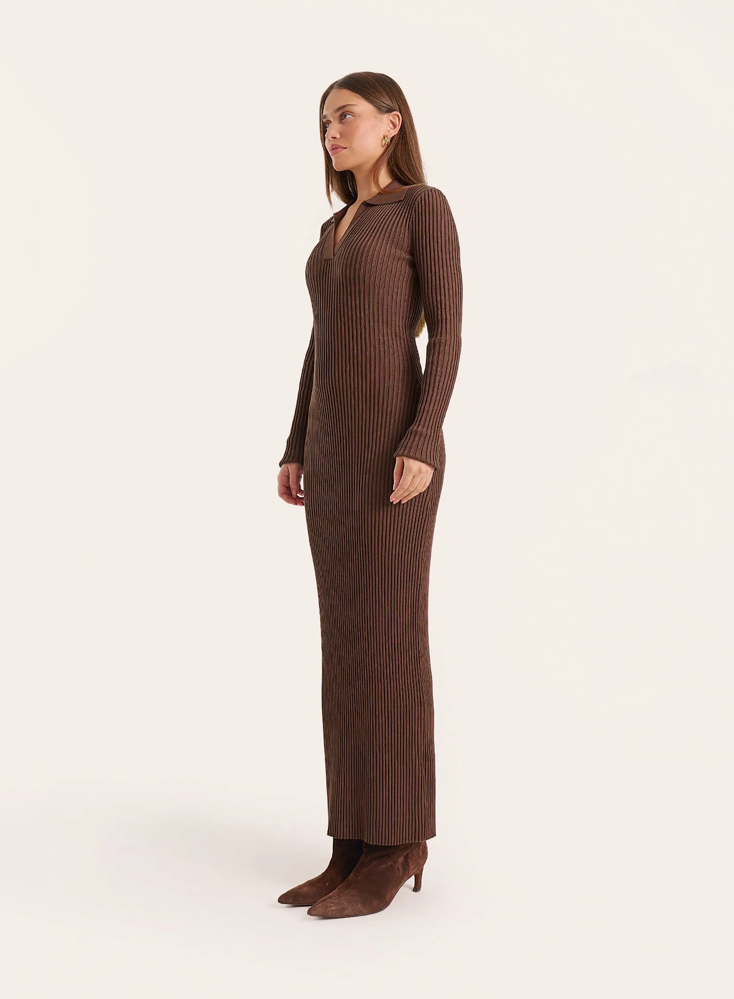 Chocolate Polo Collar Knitted Maxi Dress sold by 4th and Reckless product image thumbnail 2