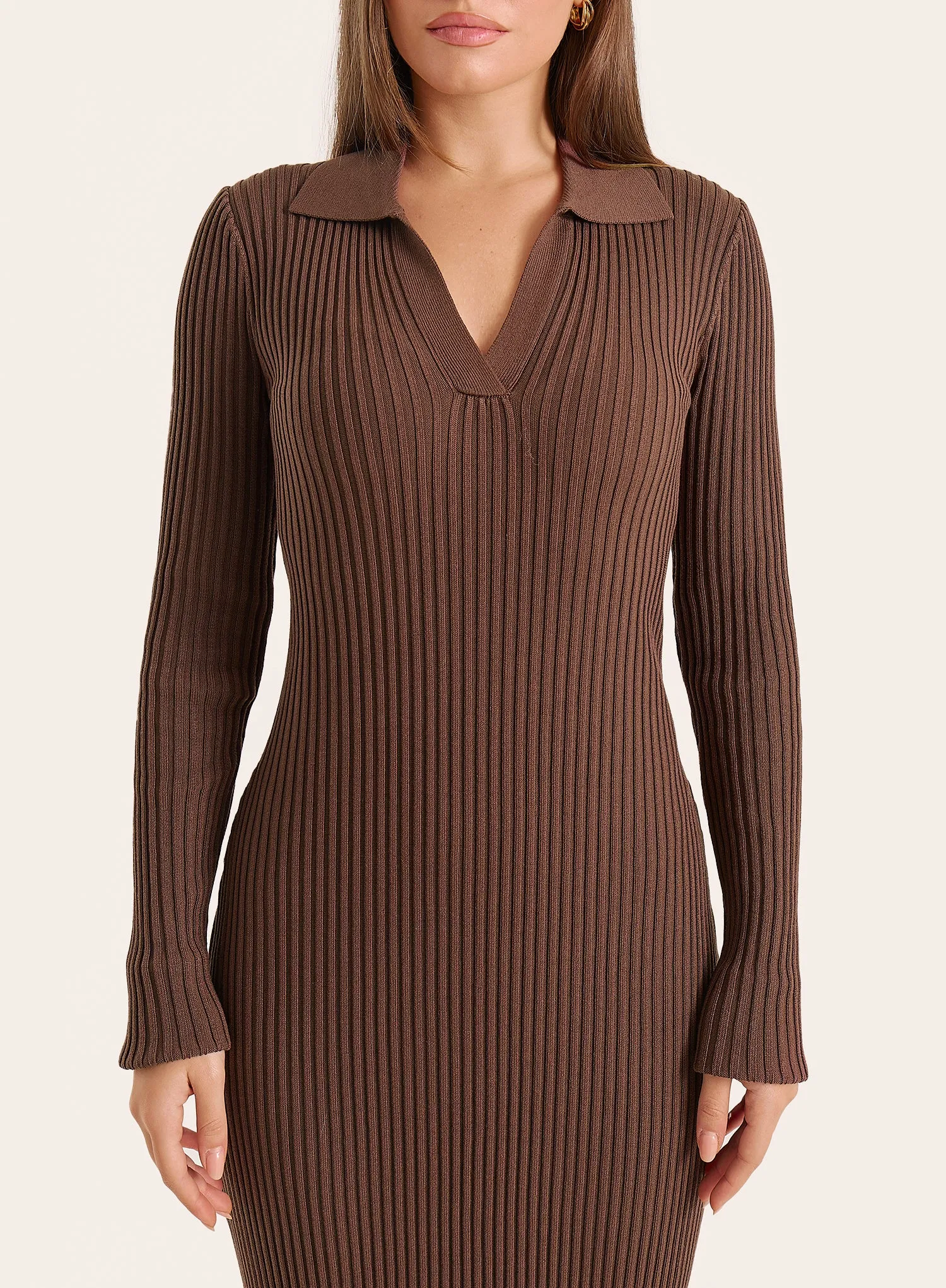 Chocolate Polo Collar Knitted Maxi Dress sold by 4th and Reckless product image thumbnail 3