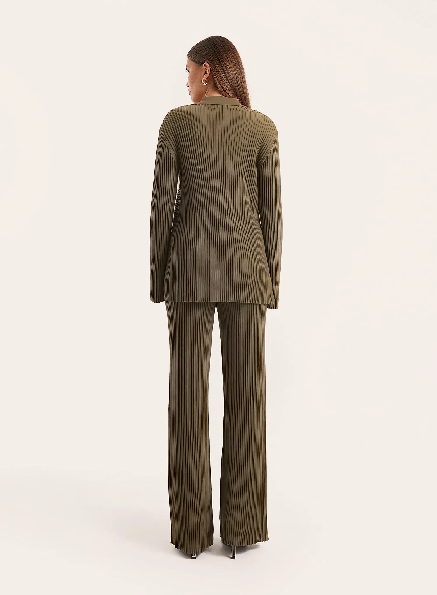 Olive Knitted Long Sleeve Polo Top sold by 4th and Reckless product image thumbnail 5