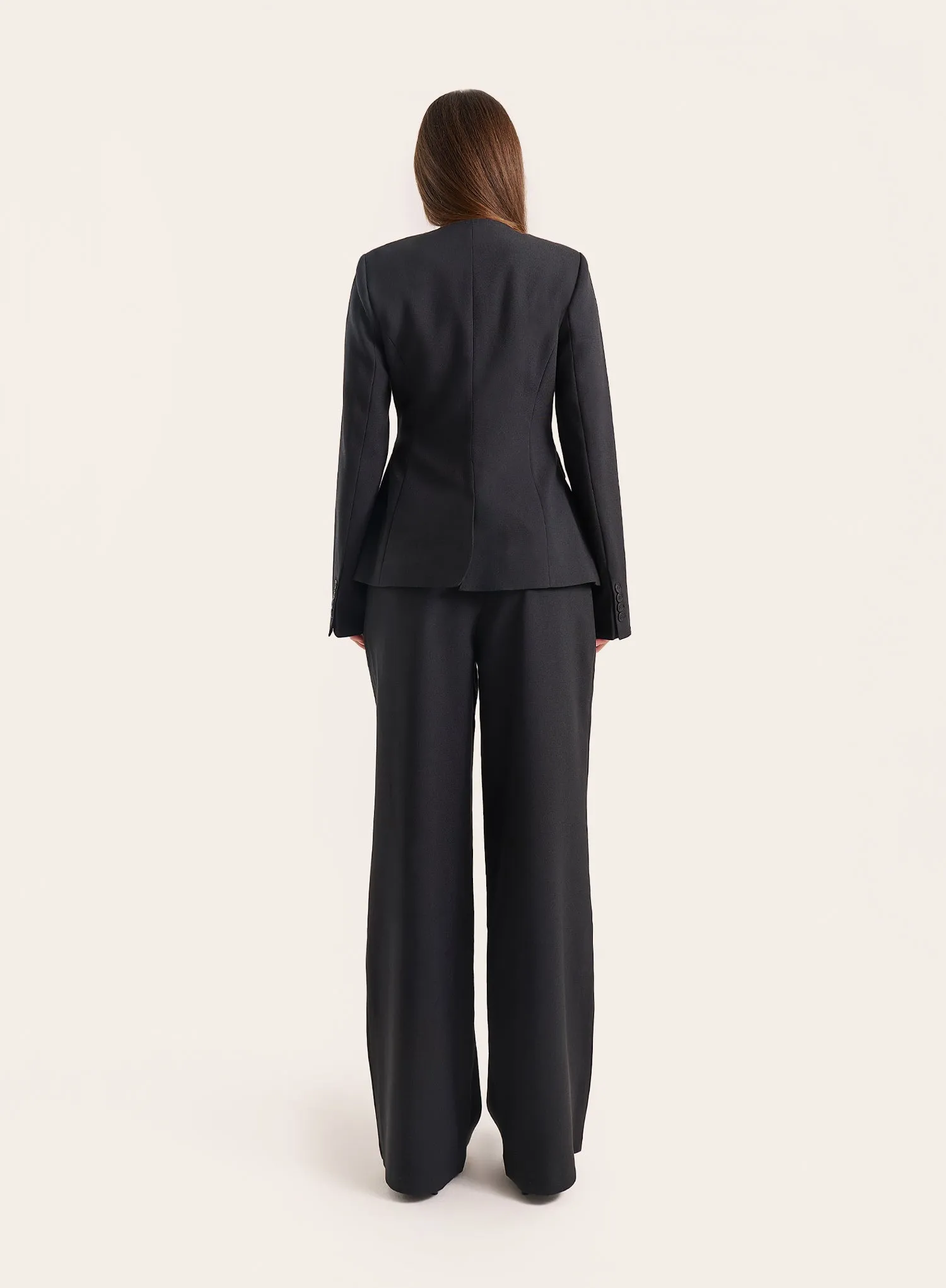 Black Collarless Cinched Waist Tailored Blazer sold by 4th and Reckless product image thumbnail 5
