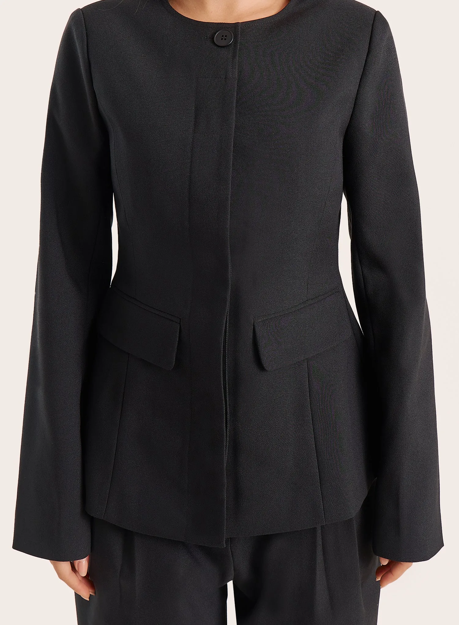 Black Collarless Cinched Waist Tailored Blazer sold by 4th and Reckless product image thumbnail 3