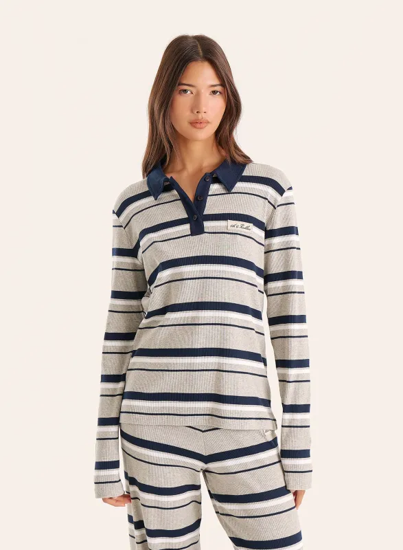 Grey And Blue Stripe Fine Ribbed Jersey Long Sleeve Top sold by 4th and Reckless