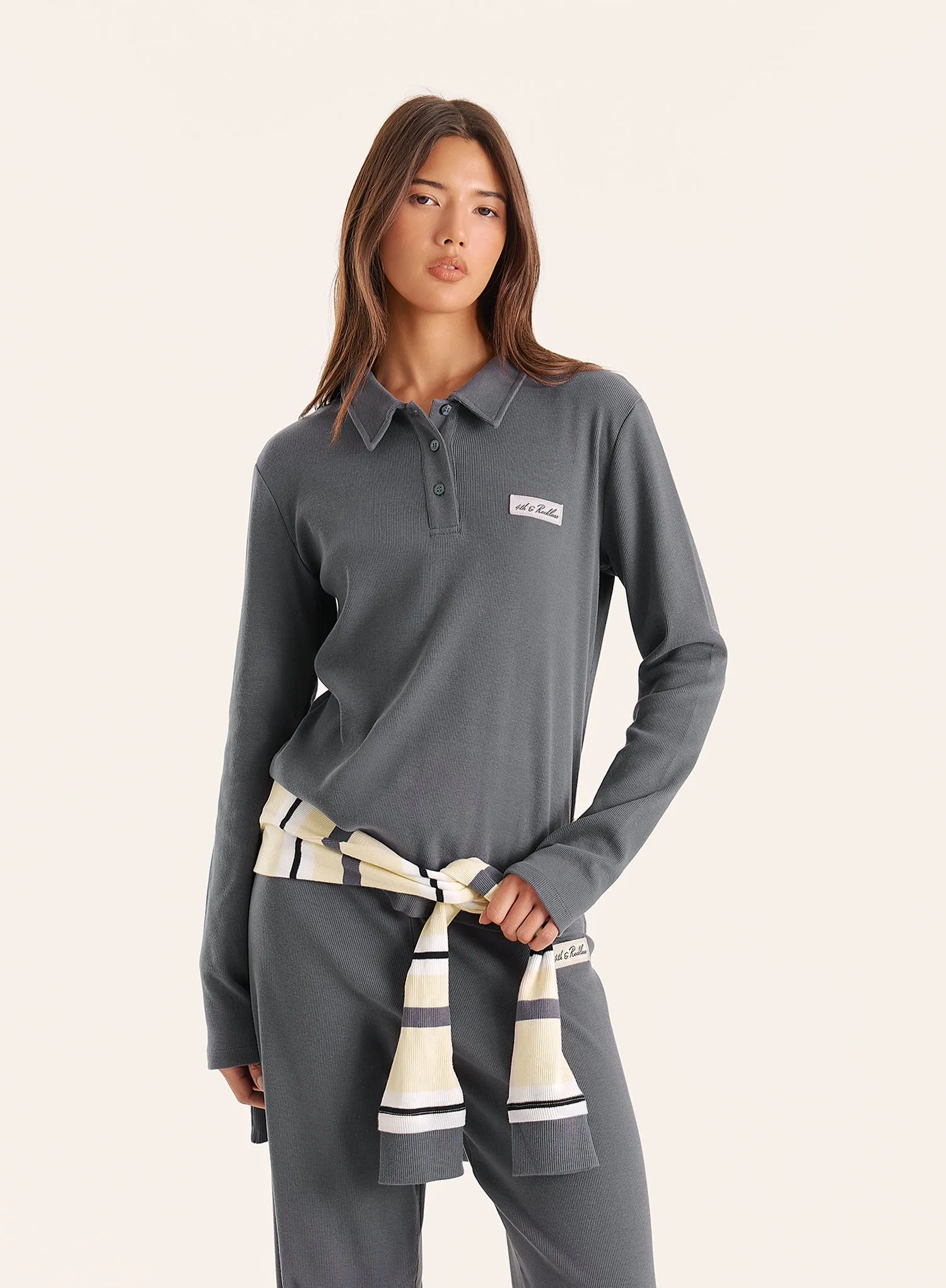 Dark Grey Fine Ribbed Jersey Long Sleeve Top sold by 4th and Reckless product image thumbnail 2