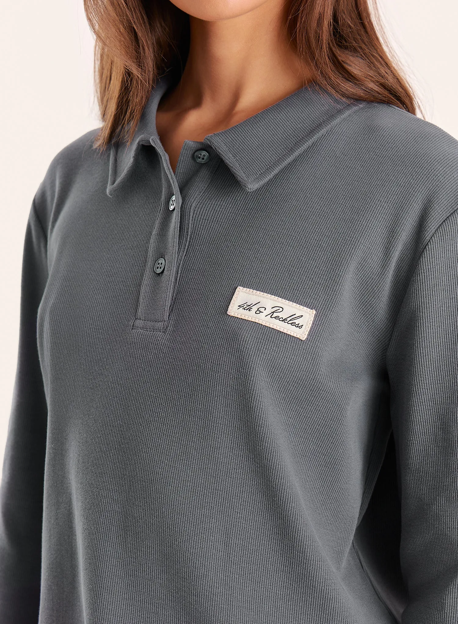 Dark Grey Fine Ribbed Jersey Long Sleeve Top sold by 4th and Reckless product image thumbnail 3