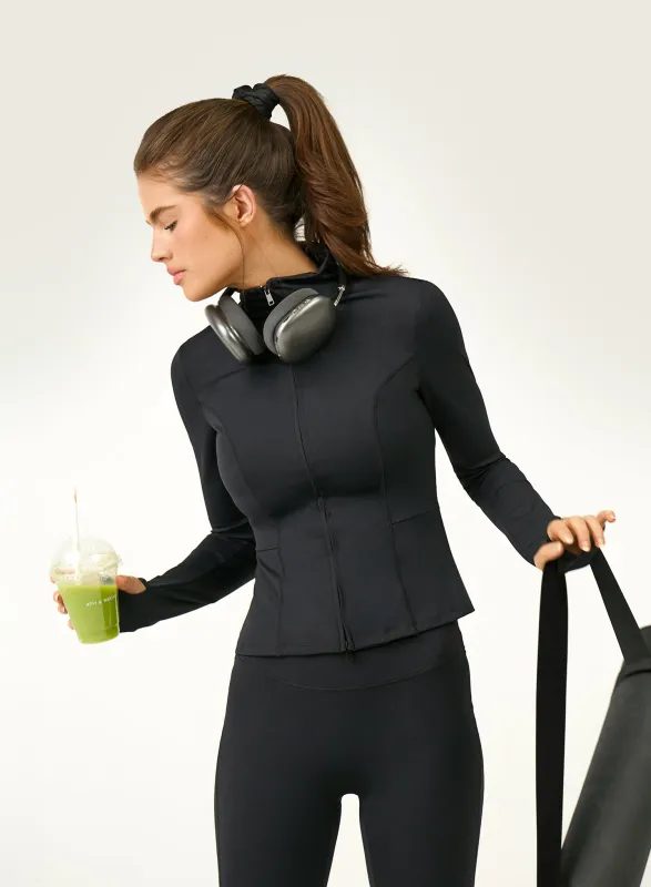Black Peplum Hem Gym Jacket sold by 4th and Reckless