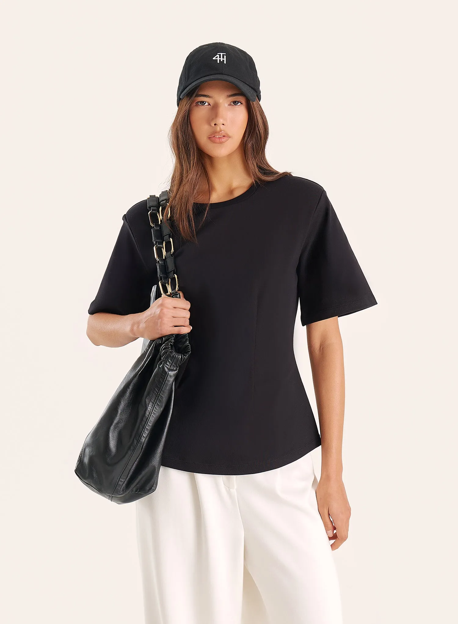Black Shoulder Pad Cinched Waist T-Shirt sold by 4th and Reckless product image thumbnail 5