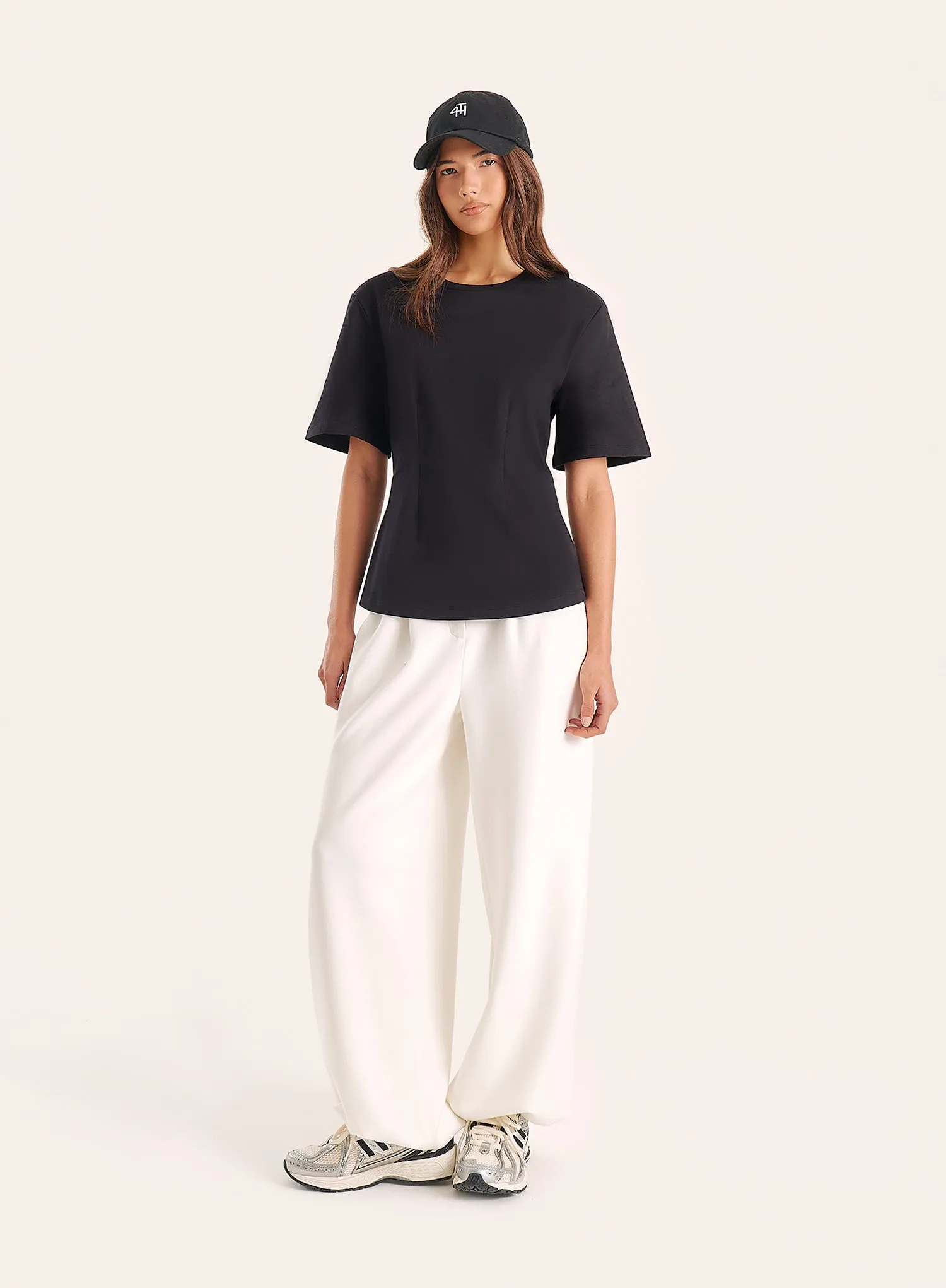 Black Shoulder Pad Cinched Waist T-Shirt sold by 4th and Reckless product image thumbnail 2