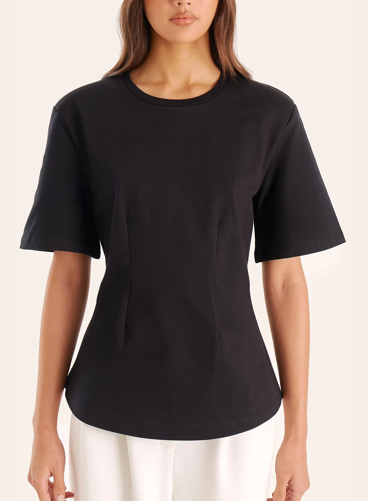 Black Shoulder Pad Cinched Waist T-Shirt sold by 4th and Reckless product image thumbnail 3