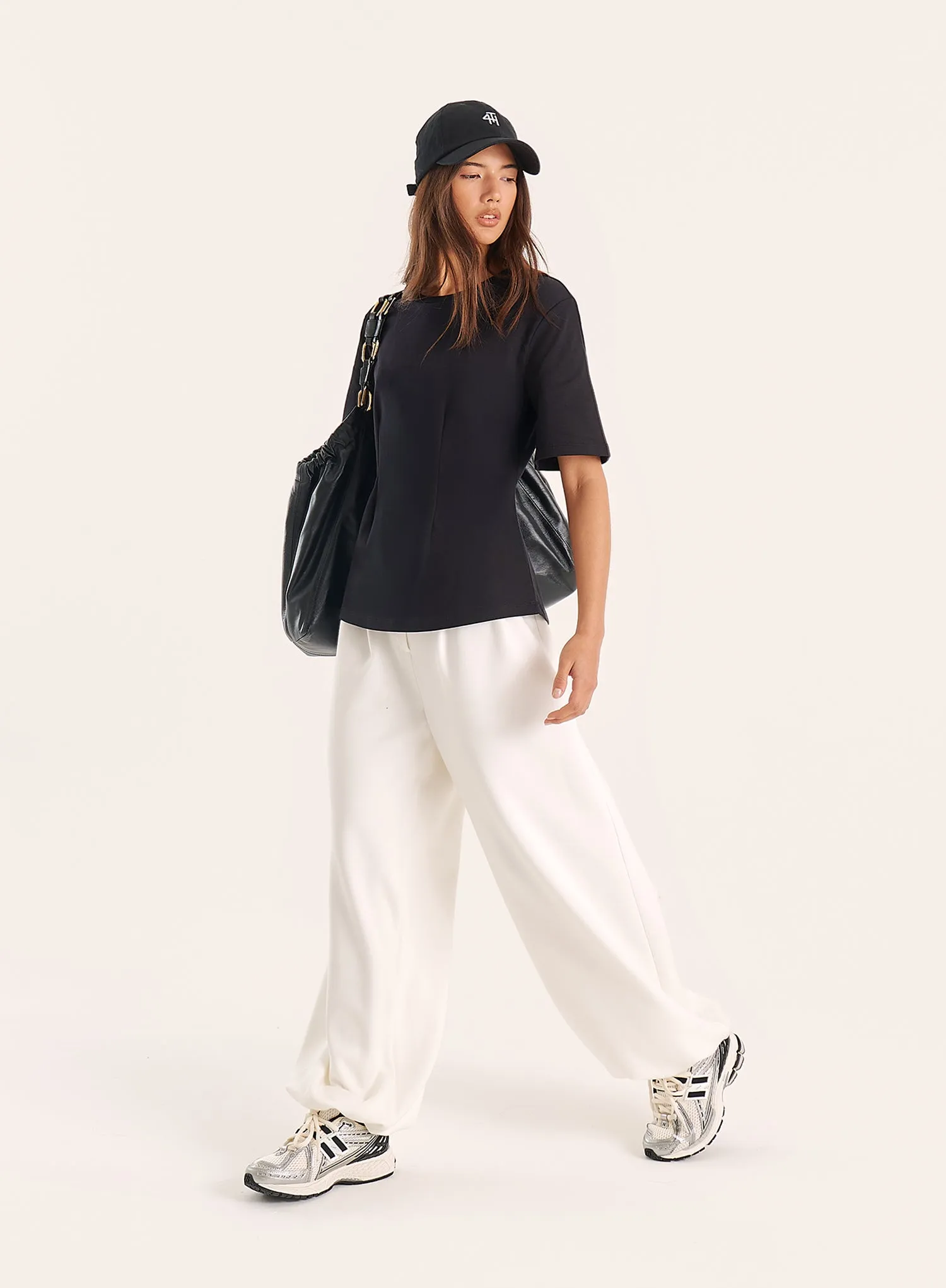 Black Shoulder Pad Cinched Waist T-Shirt sold by 4th and Reckless product image thumbnail 4