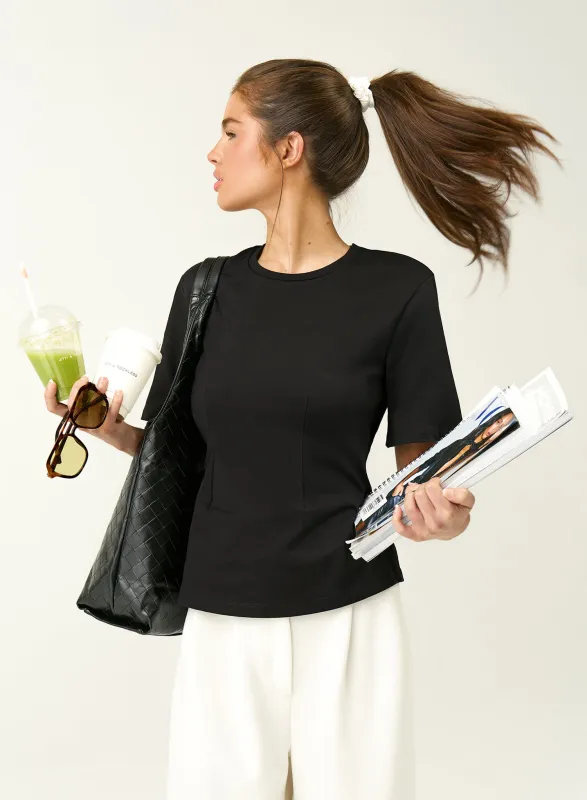 Black Shoulder Pad Cinched Waist T-Shirt sold by 4th and Reckless