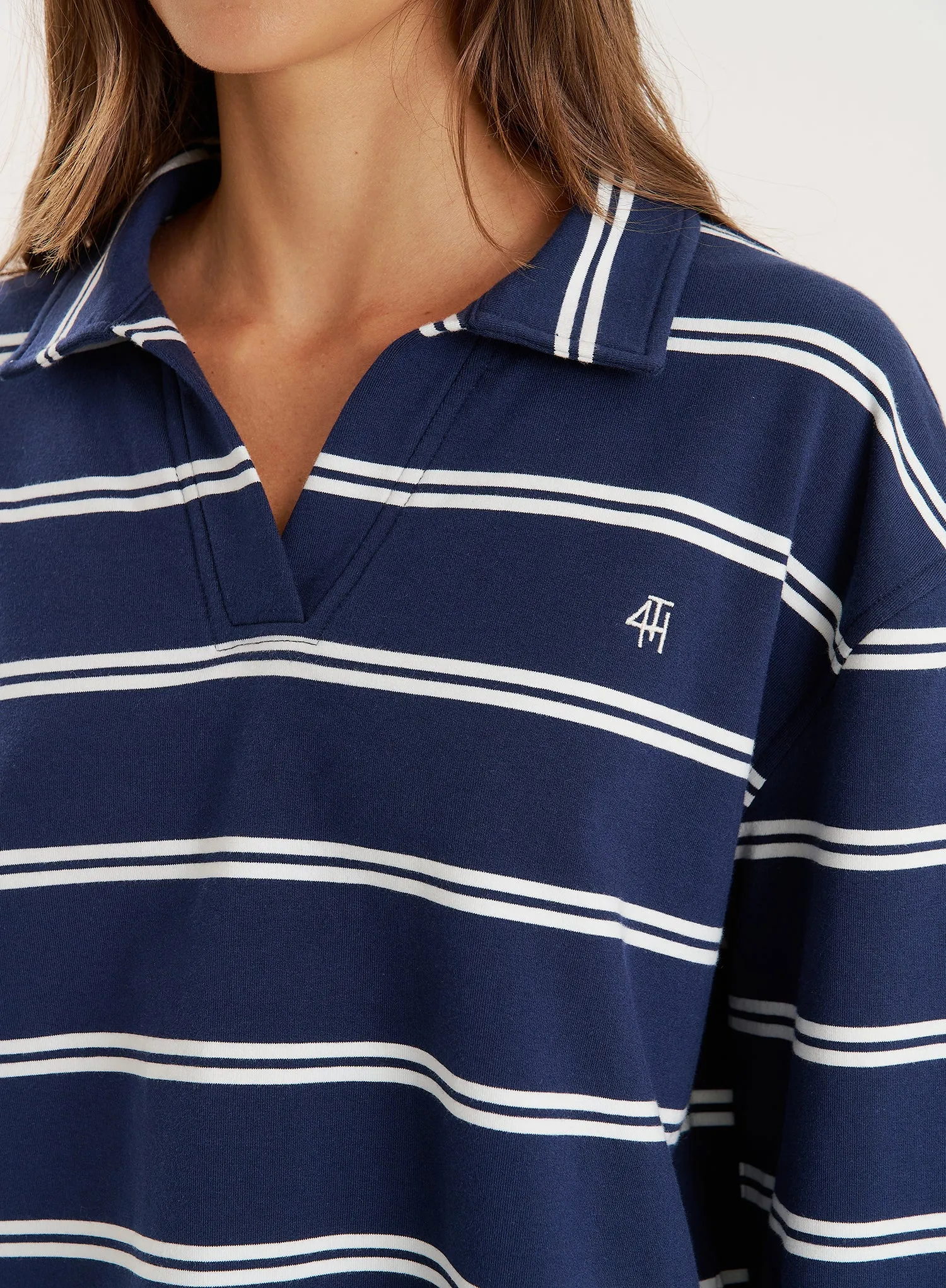 Navy And White Thin Striped Rugby Top sold by 4th and Reckless product image thumbnail 4