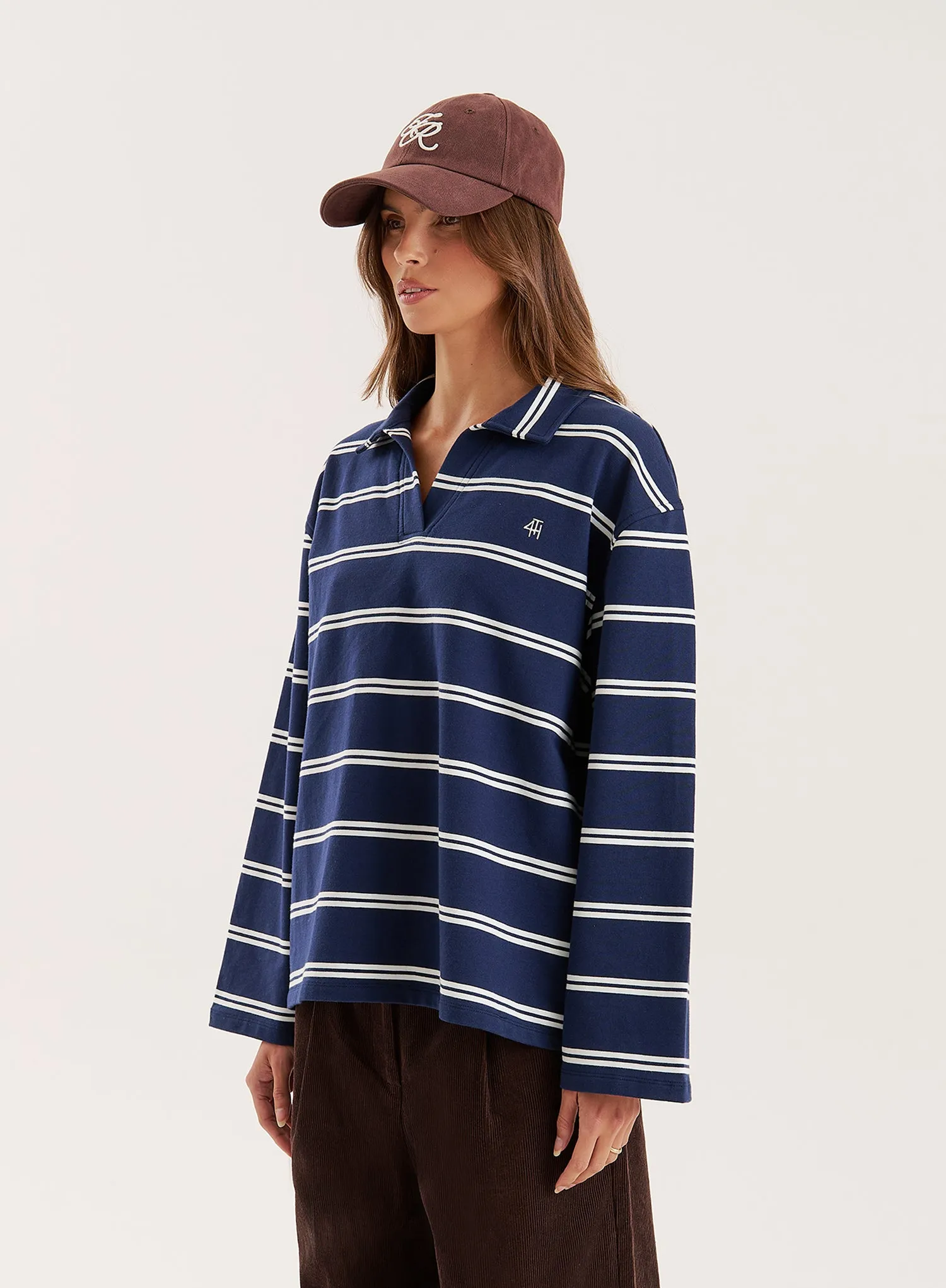Navy And White Thin Striped Rugby Top sold by 4th and Reckless product image thumbnail 3