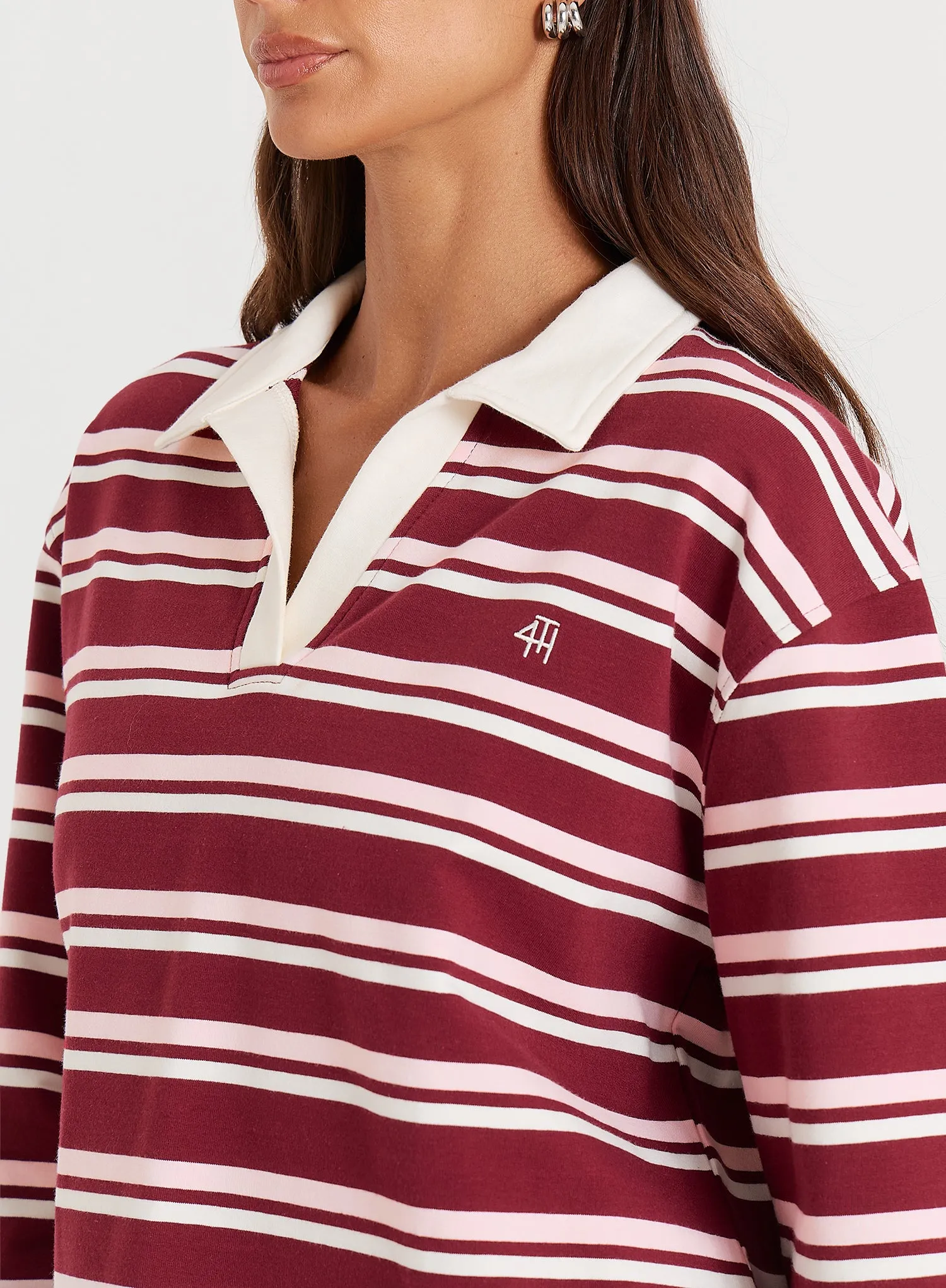 Burgundy And White Thin Striped Rugby Top sold by 4th and Reckless product image thumbnail 3