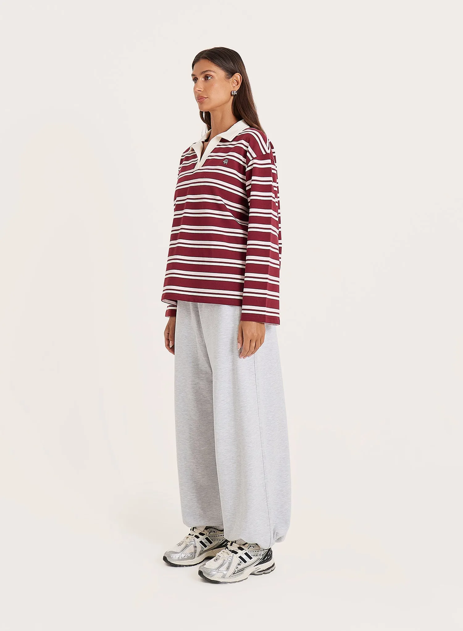 Burgundy And White Thin Striped Rugby Top sold by 4th and Reckless product image thumbnail 4