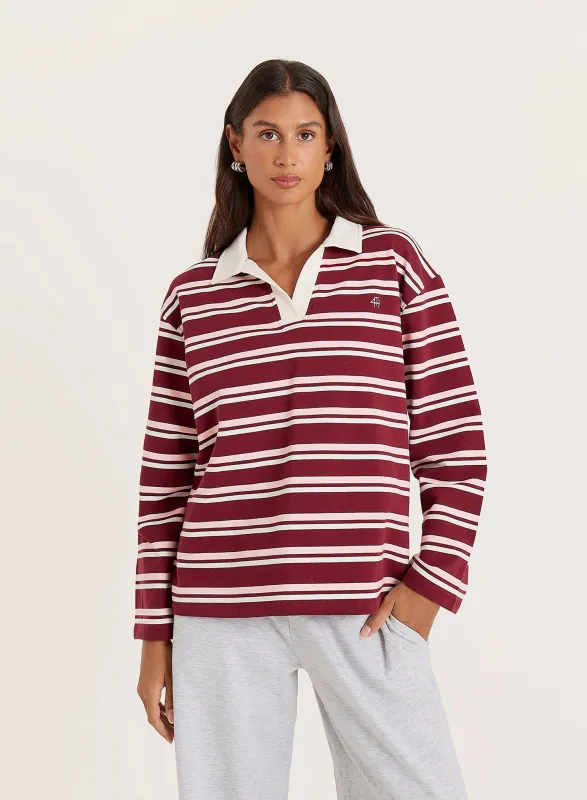 Burgundy And White Thin Striped Rugby Top sold by 4th and Reckless
