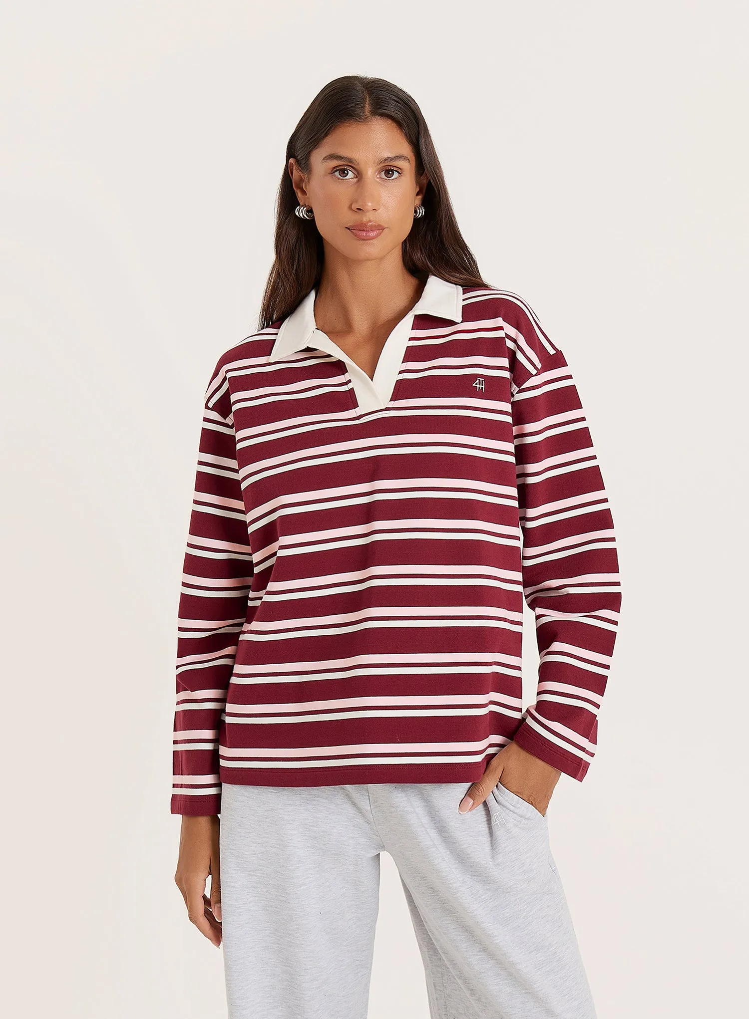 Burgundy And White Thin Striped Rugby Top sold by 4th and Reckless