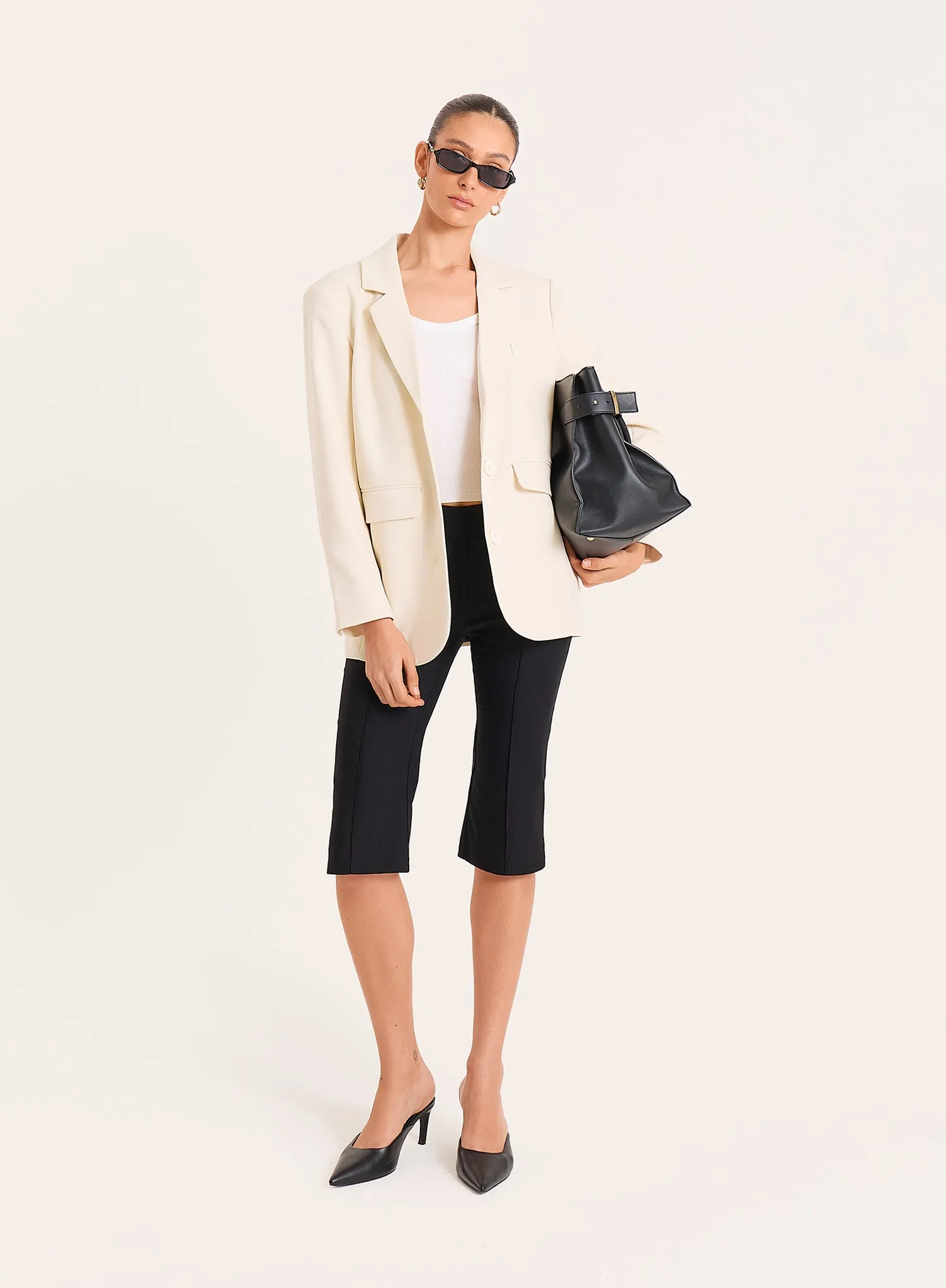Black Flared Hem Capri Trousers sold by 4th and Reckless product image thumbnail 2