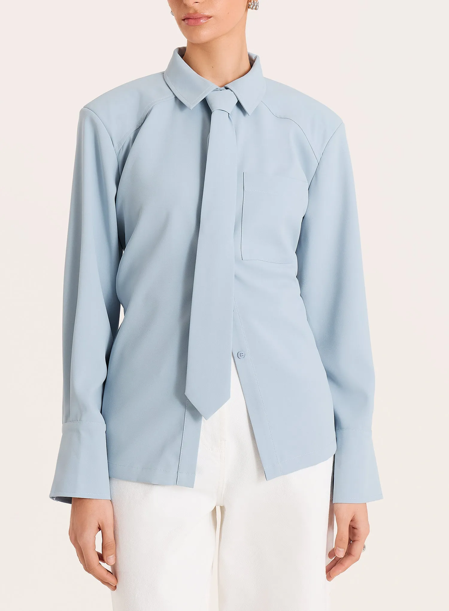 Blue Cinched Waist Tie Detail Shirt sold by 4th and Reckless product image thumbnail 4