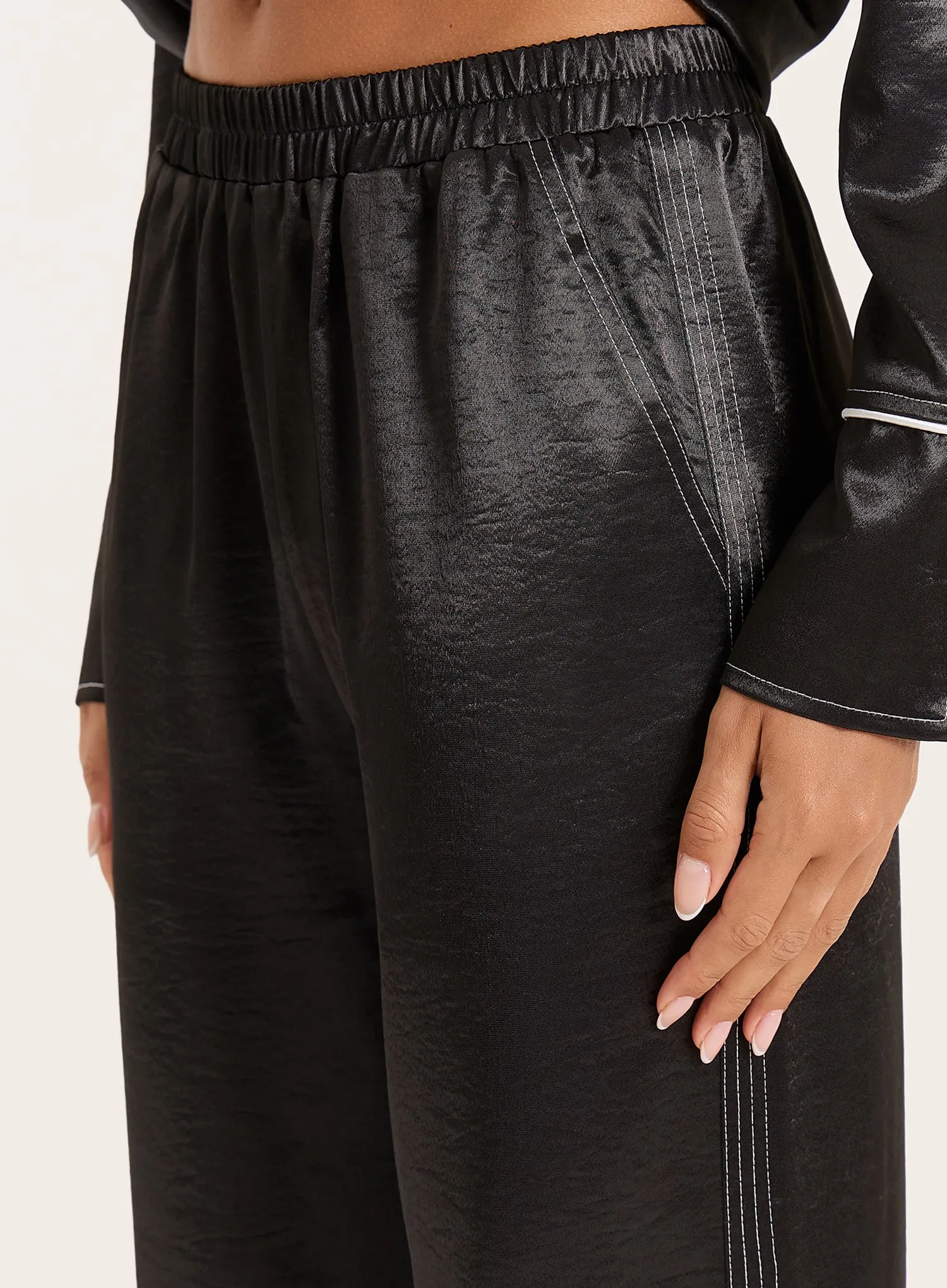 Black Satin Contrast Piping Trousers sold by 4th and Reckless product image thumbnail 3
