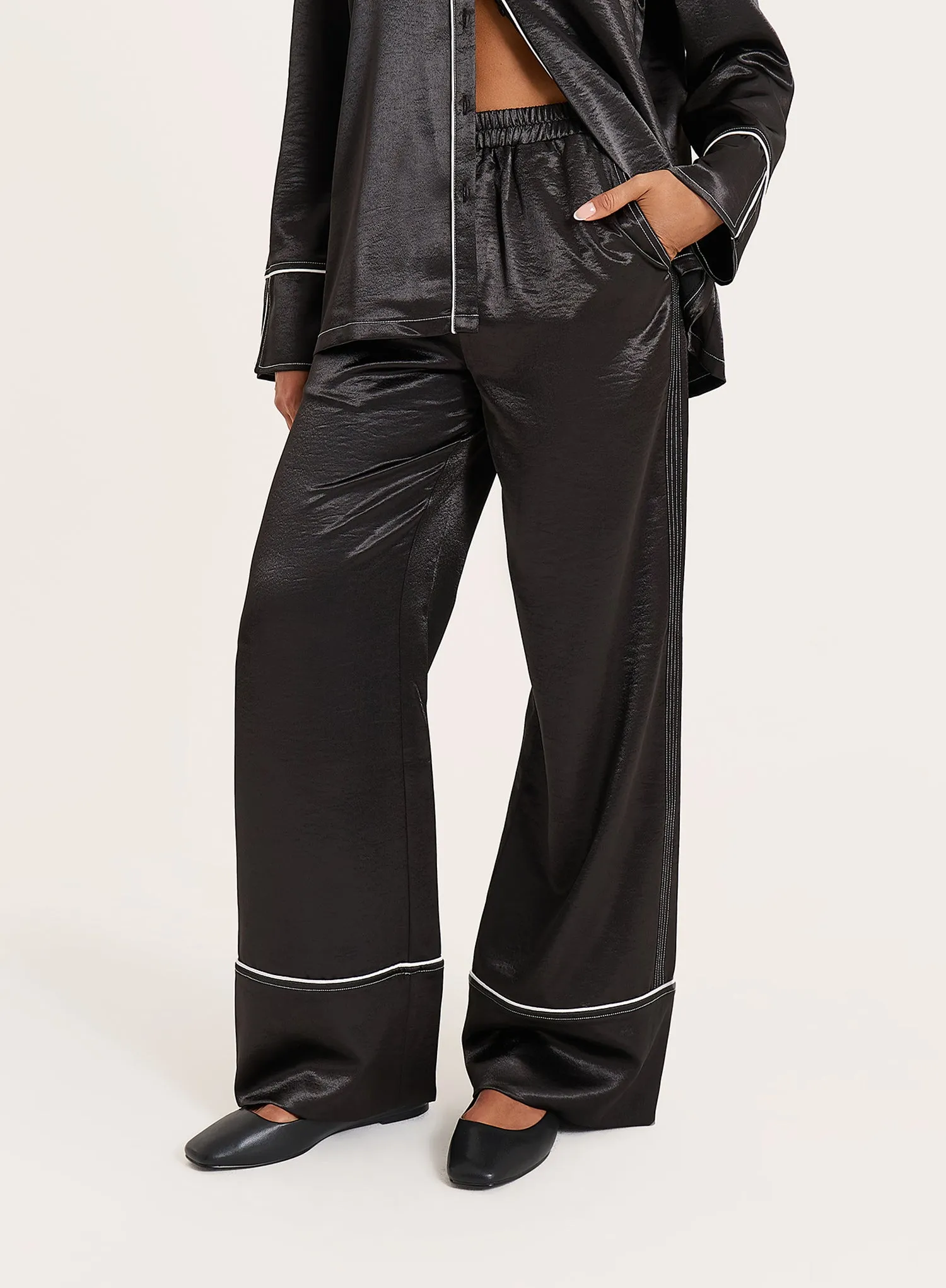 Black Satin Contrast Piping Trousers sold by 4th and Reckless product image thumbnail 4