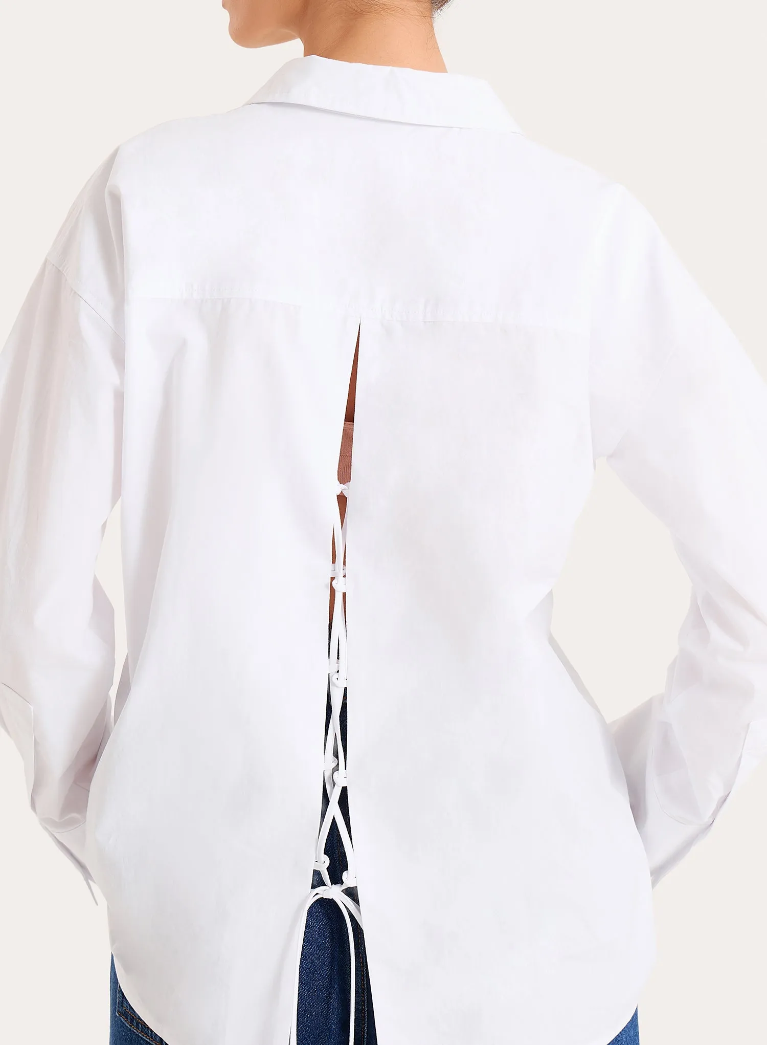 White Cotton Tie Back Detail Shirt sold by 4th and Reckless product image thumbnail 5