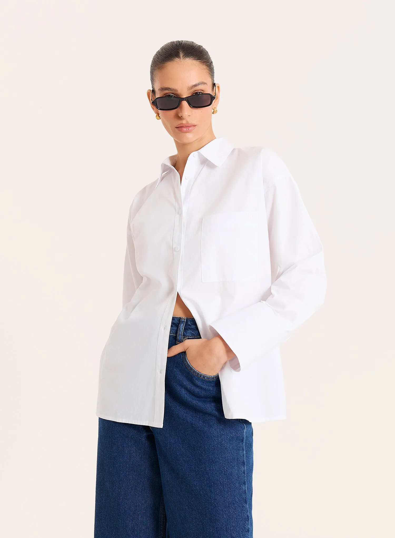 White Cotton Tie Back Detail Shirt sold by 4th and Reckless product image thumbnail 2