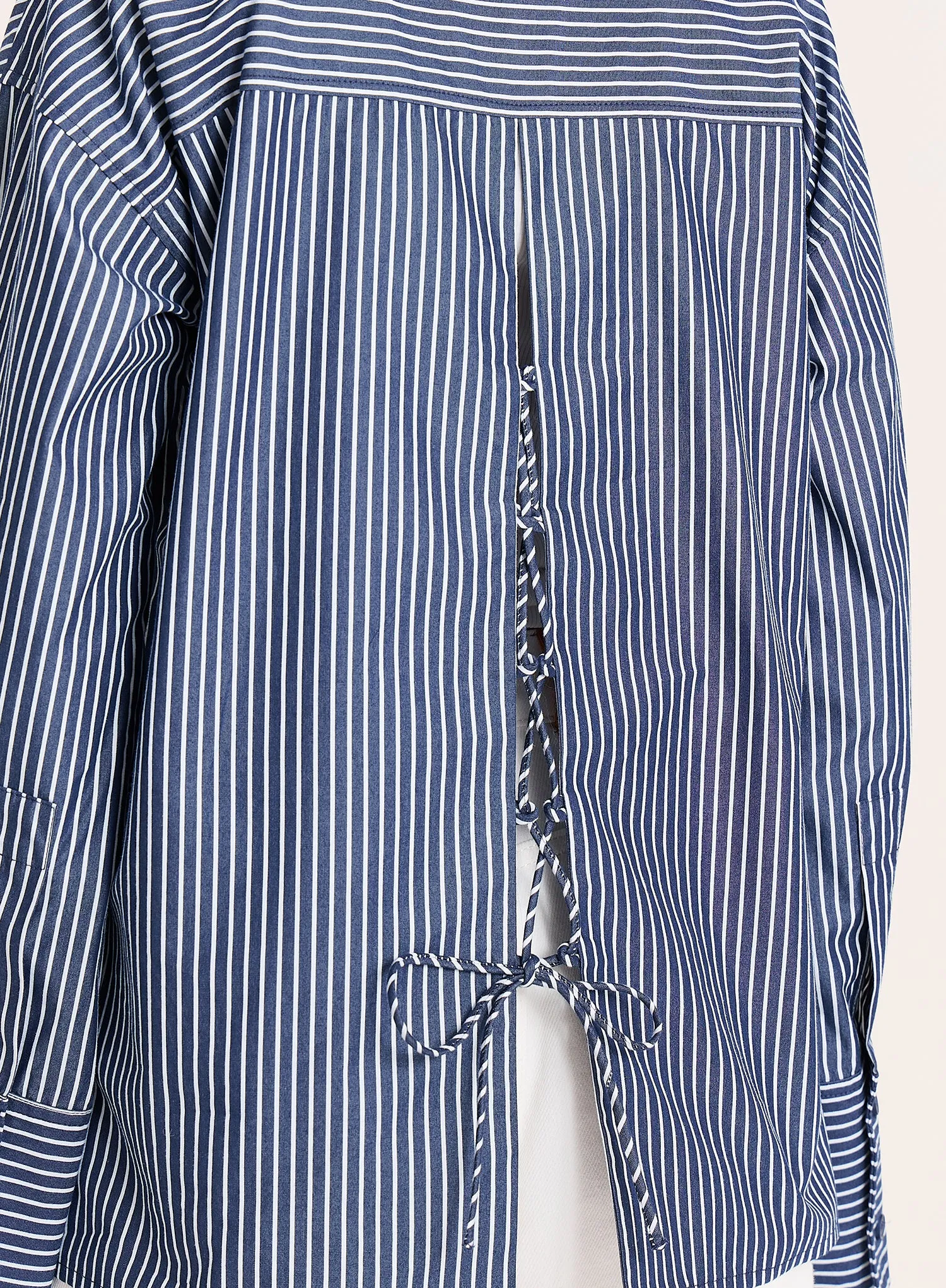 Navy And White Stripe Cotton Tie Back Detail Shirt sold by 4th and Reckless product image thumbnail 4