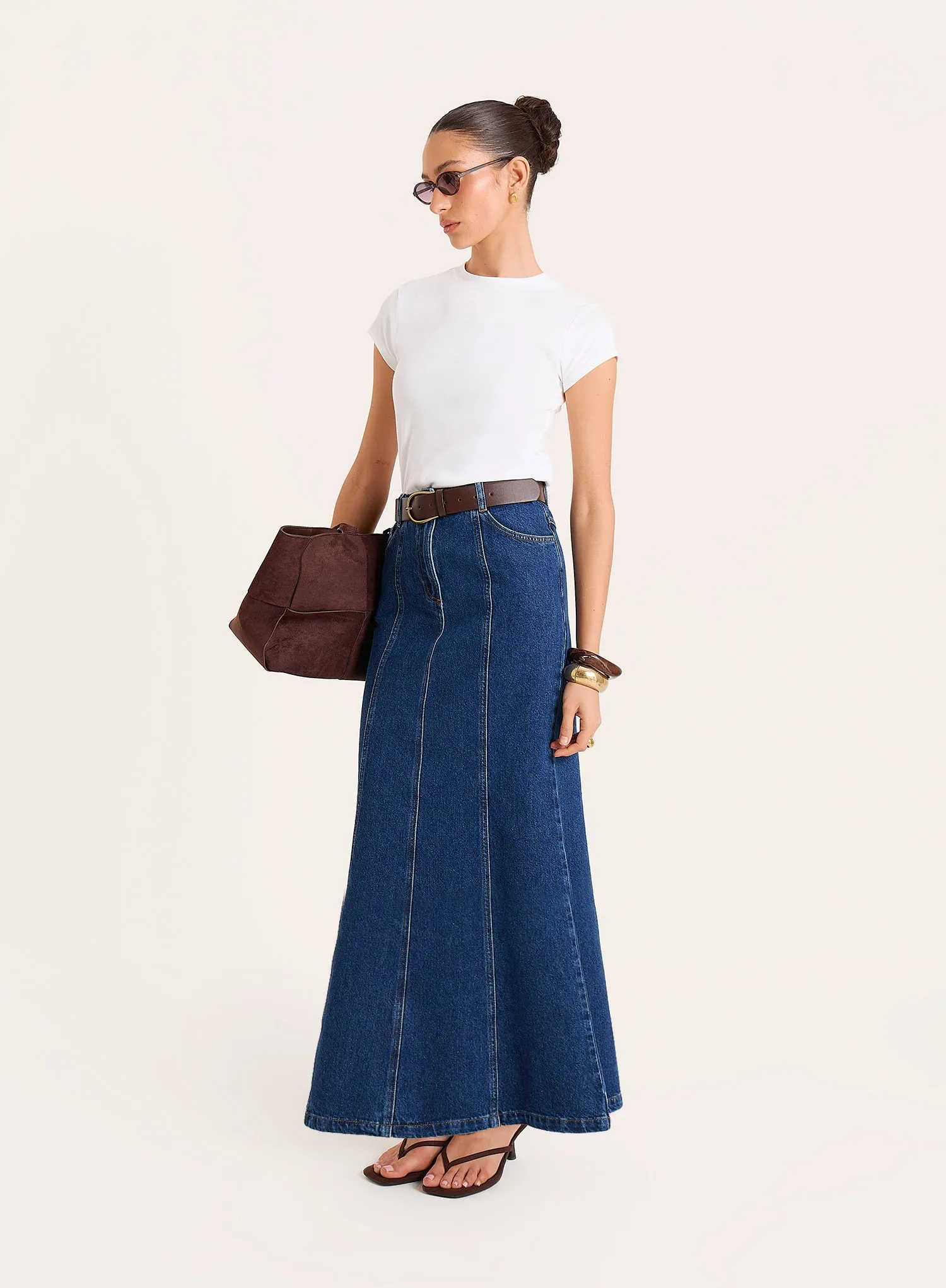 Indigo Wash Panelled Denim Maxi Skirt sold by 4th and Reckless product image thumbnail 2