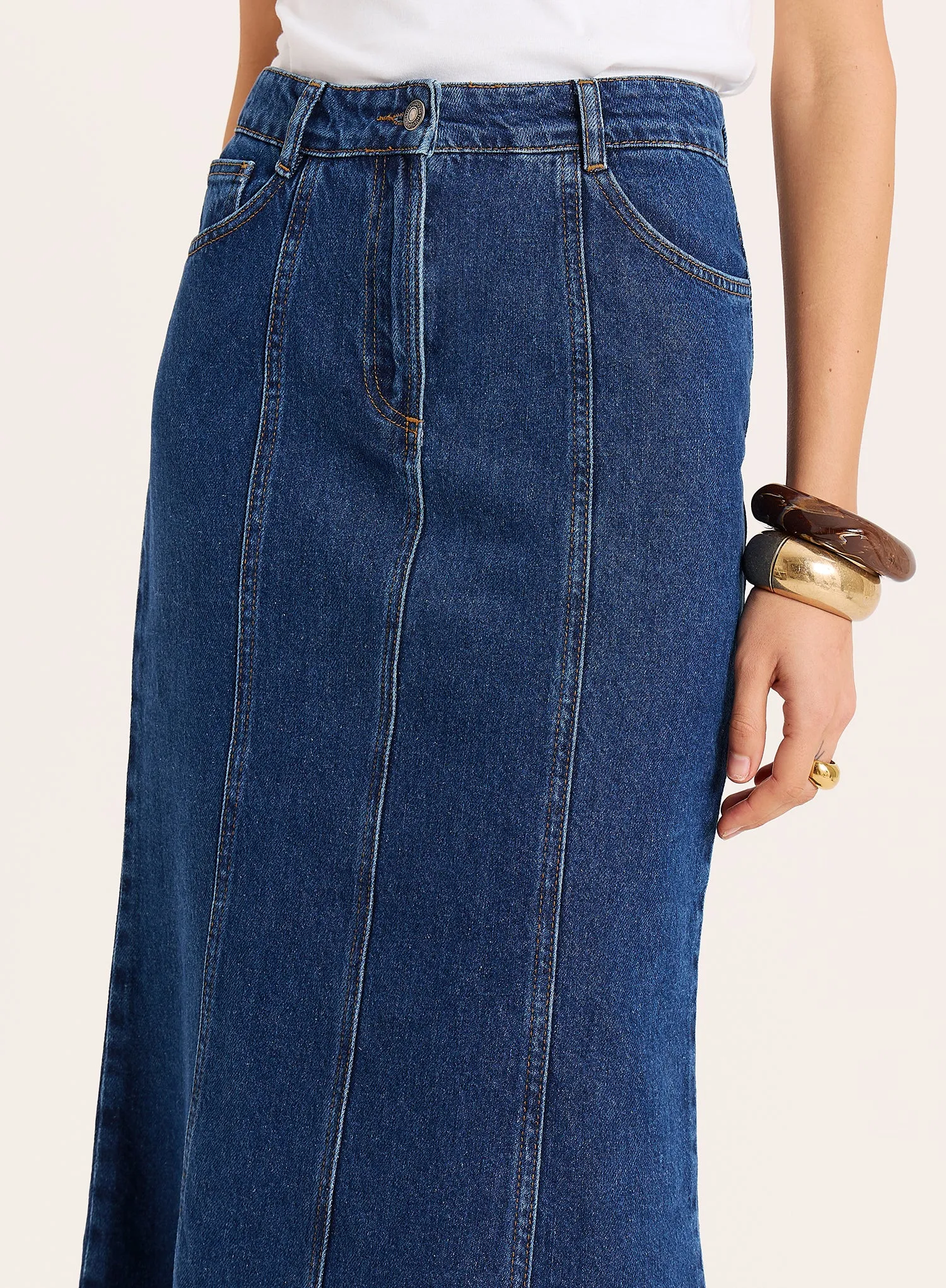 Indigo Wash Panelled Denim Maxi Skirt sold by 4th and Reckless product image thumbnail 3
