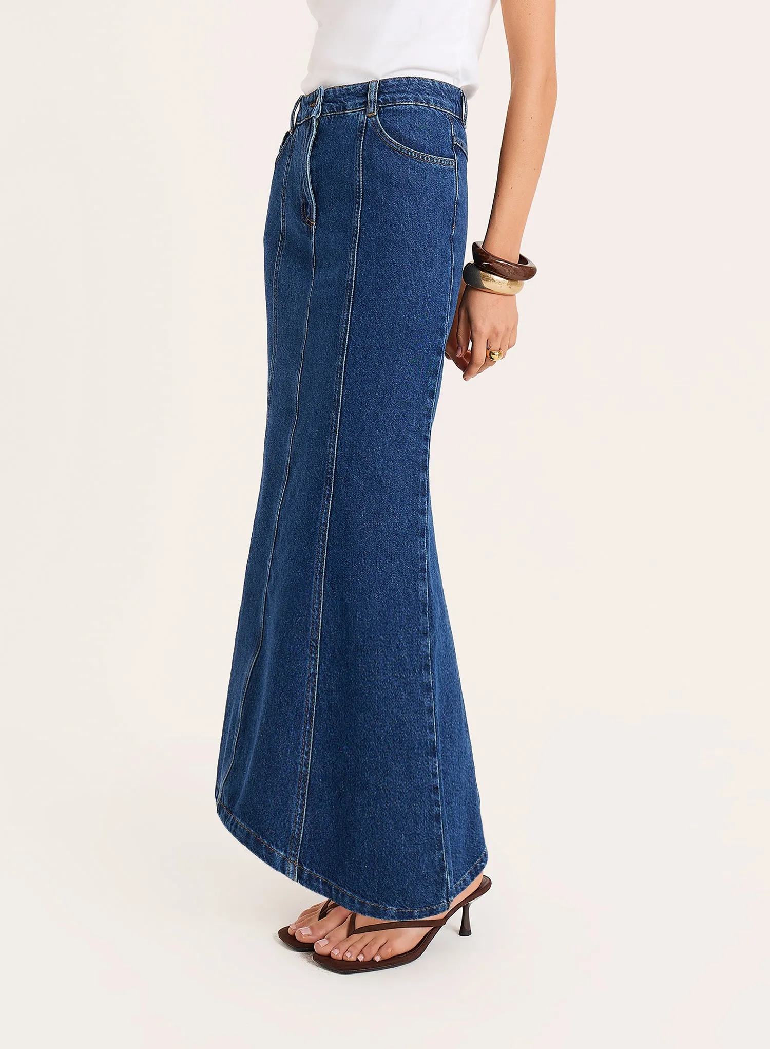 Indigo Wash Panelled Denim Maxi Skirt sold by 4th and Reckless product image thumbnail 4