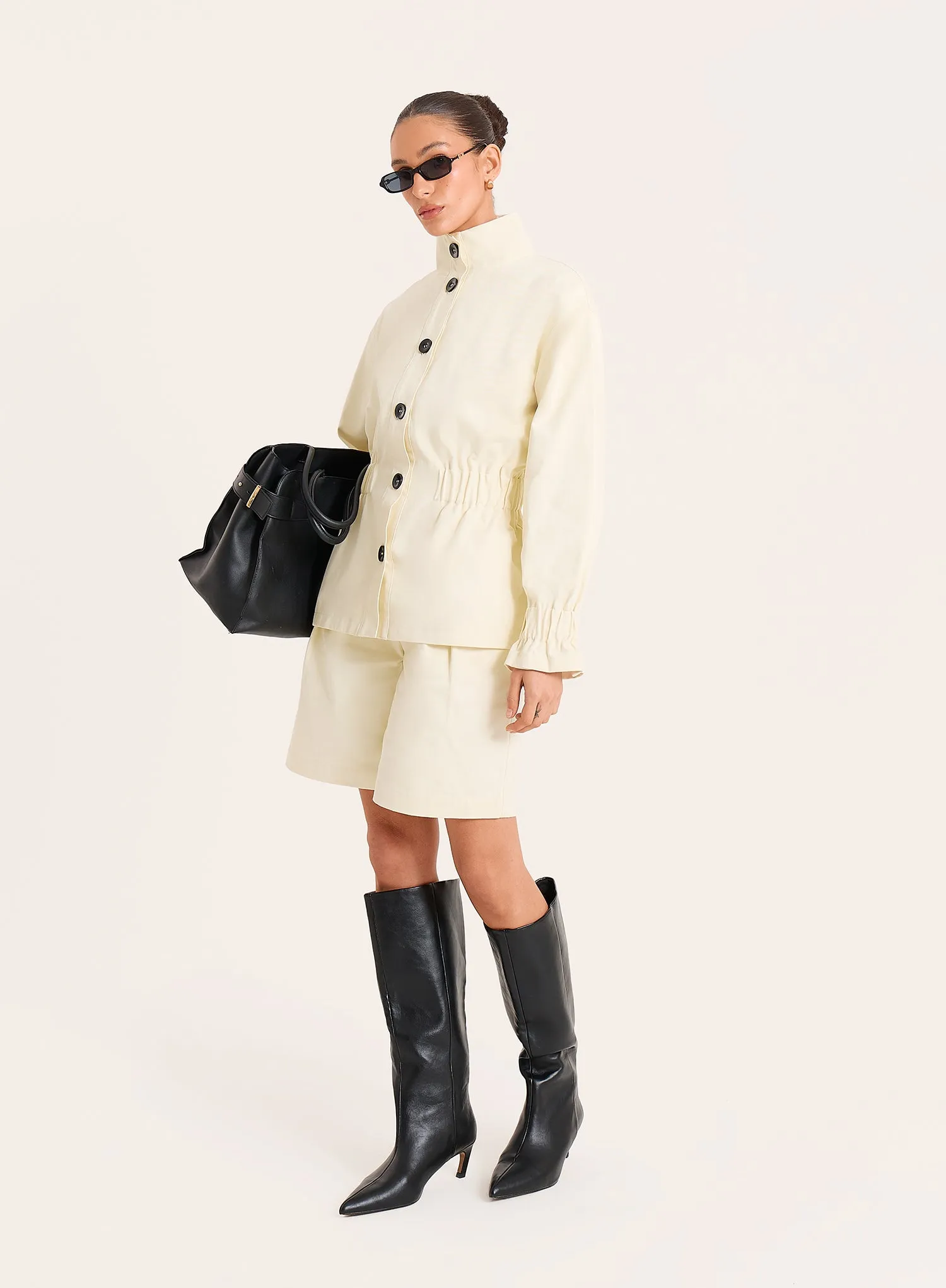 Cream Funnel Neck Cinched Waist Jacket sold by 4th and Reckless product image thumbnail 2