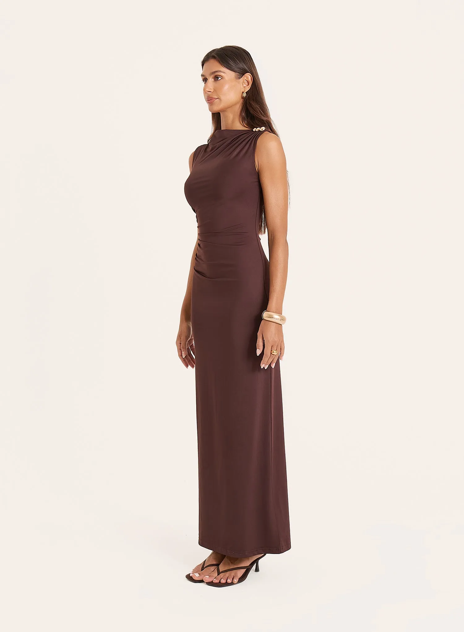 Chocolate Hardware Ruched Maxi Dress sold by 4th and Reckless product image thumbnail 2
