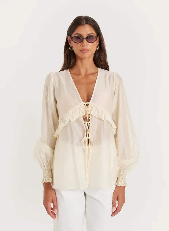 Buttercream Sheer Tie Front Blouse made by 4th and Reckless