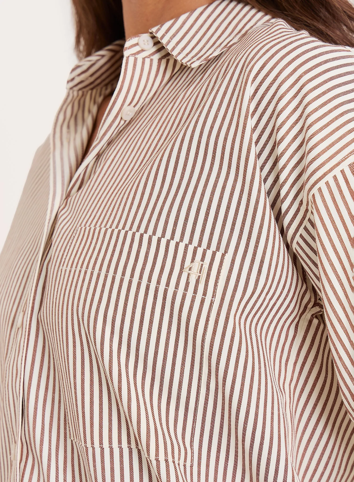 White And Beige Stripe Cotton Tie Back Detail Shirt sold by 4th and Reckless product image thumbnail 3