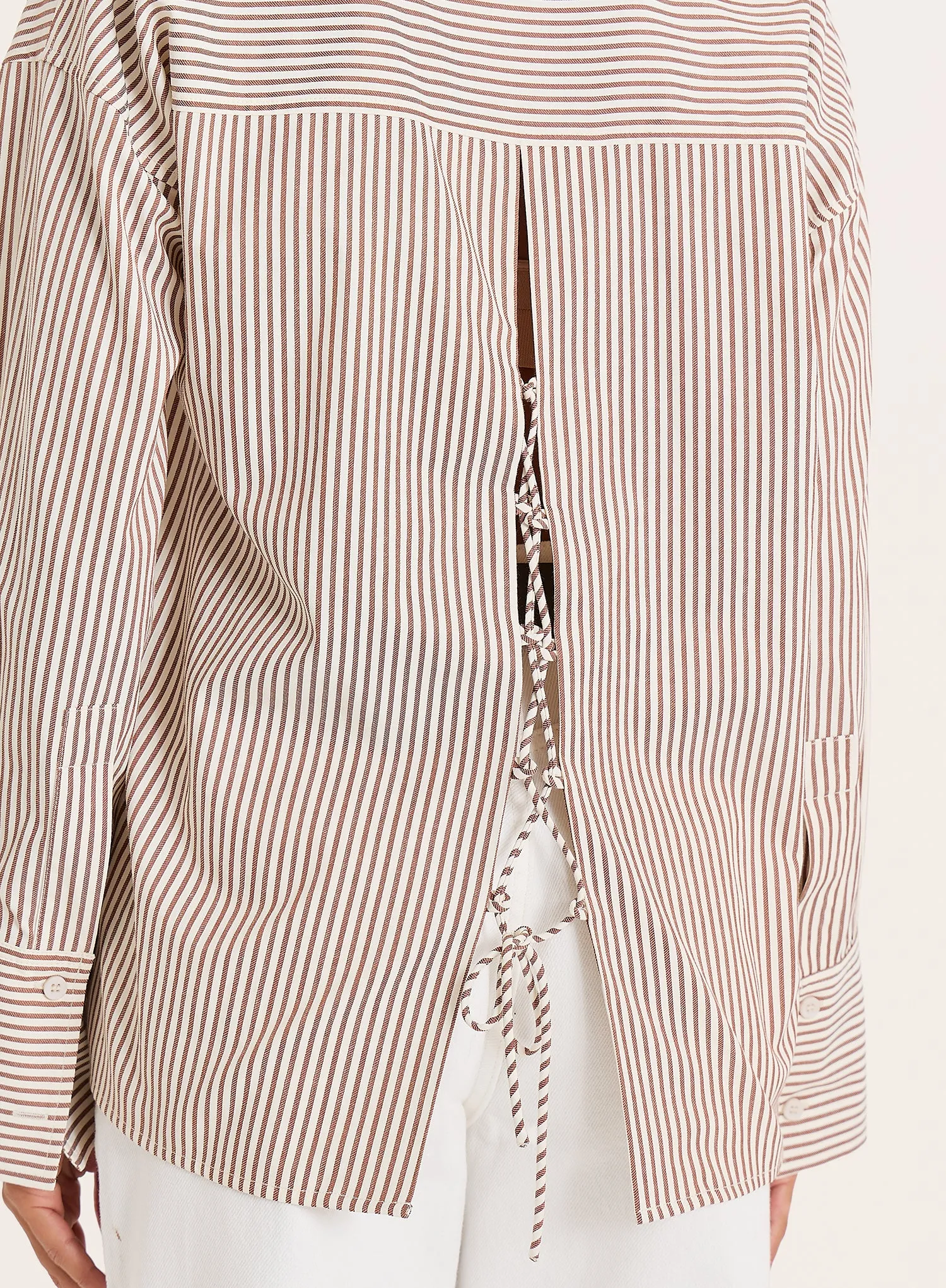 White And Beige Stripe Cotton Tie Back Detail Shirt sold by 4th and Reckless product image thumbnail 4