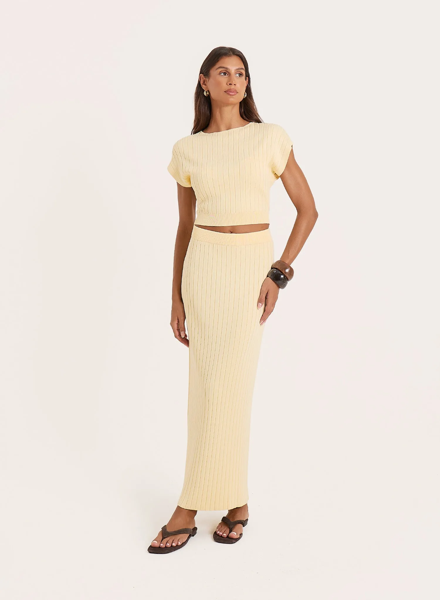 Yellow Knitted Maxi Skirt sold by 4th and Reckless