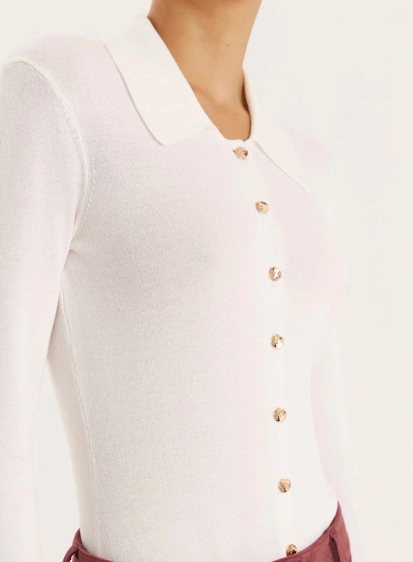 Off White Lightweight Knitted Button Down Top sold by 4th and Reckless product image thumbnail 3