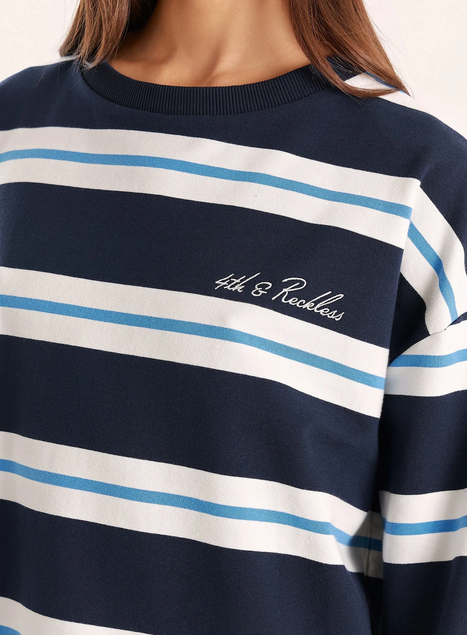 Navy And White Stripe Long Sleeve Top sold by 4th and Reckless product image thumbnail 3